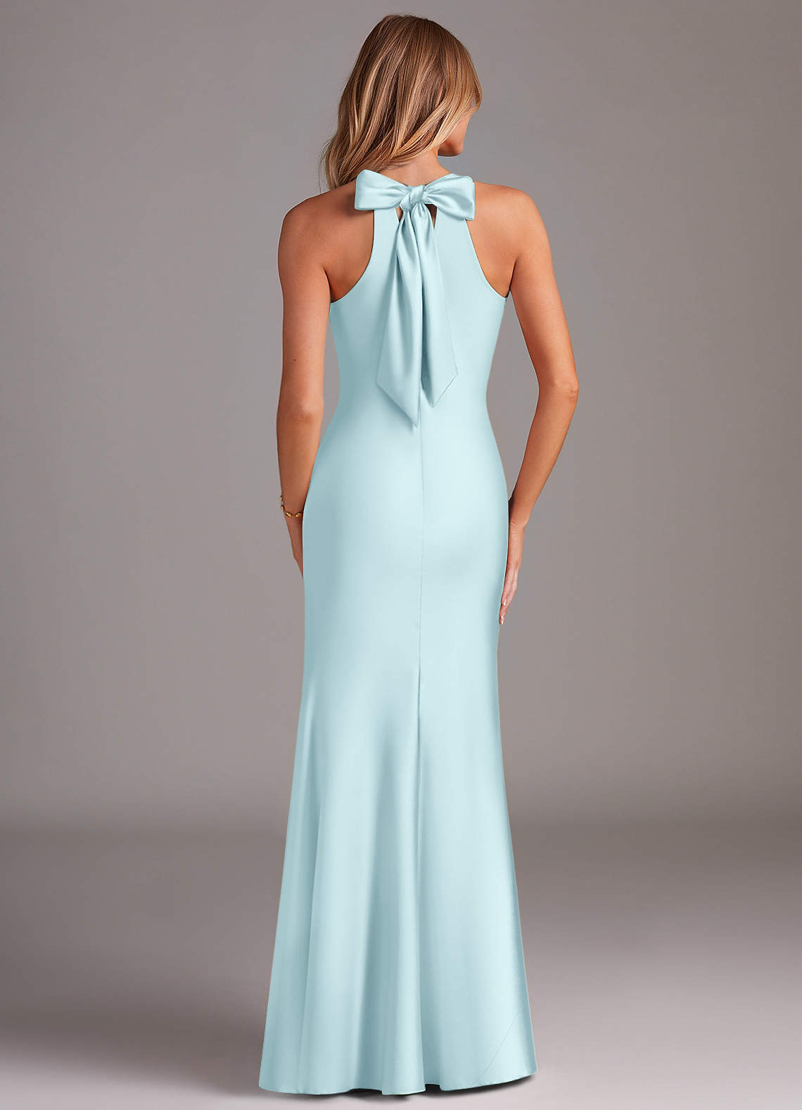 Doretta Mermaid Halter Stretch Satin Bridesmaid Dress in Cloud Blue