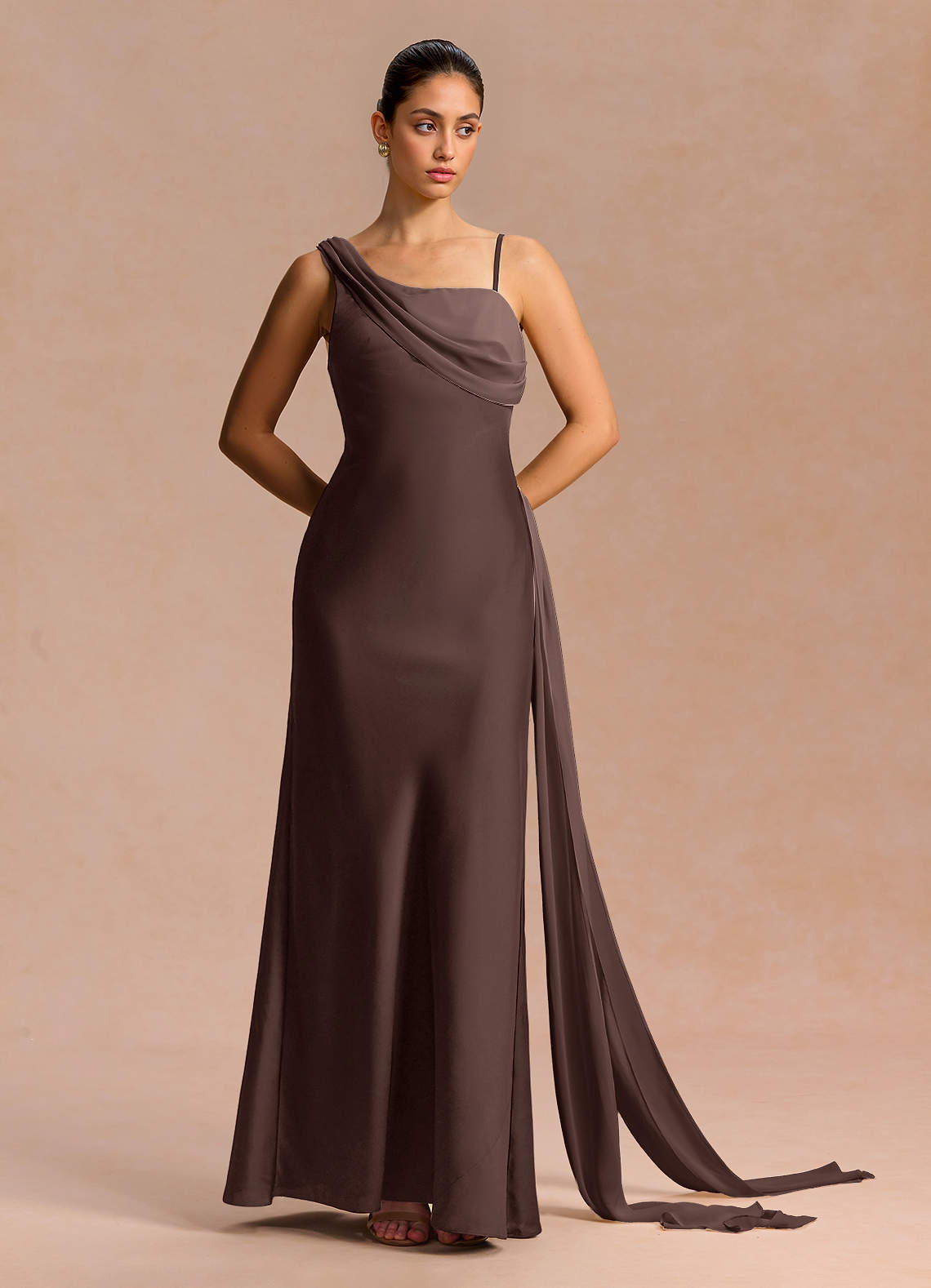 Ixchel A-Line Corset Crepe Chiffon Evening Dress in Truffle