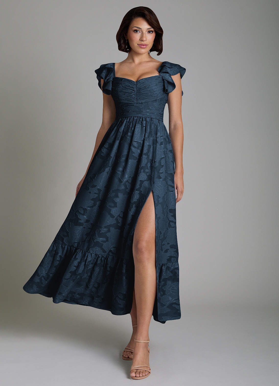 Anaya A-Line V-Neck Floral Burnout Bridesmaid Dress in Dark Navy