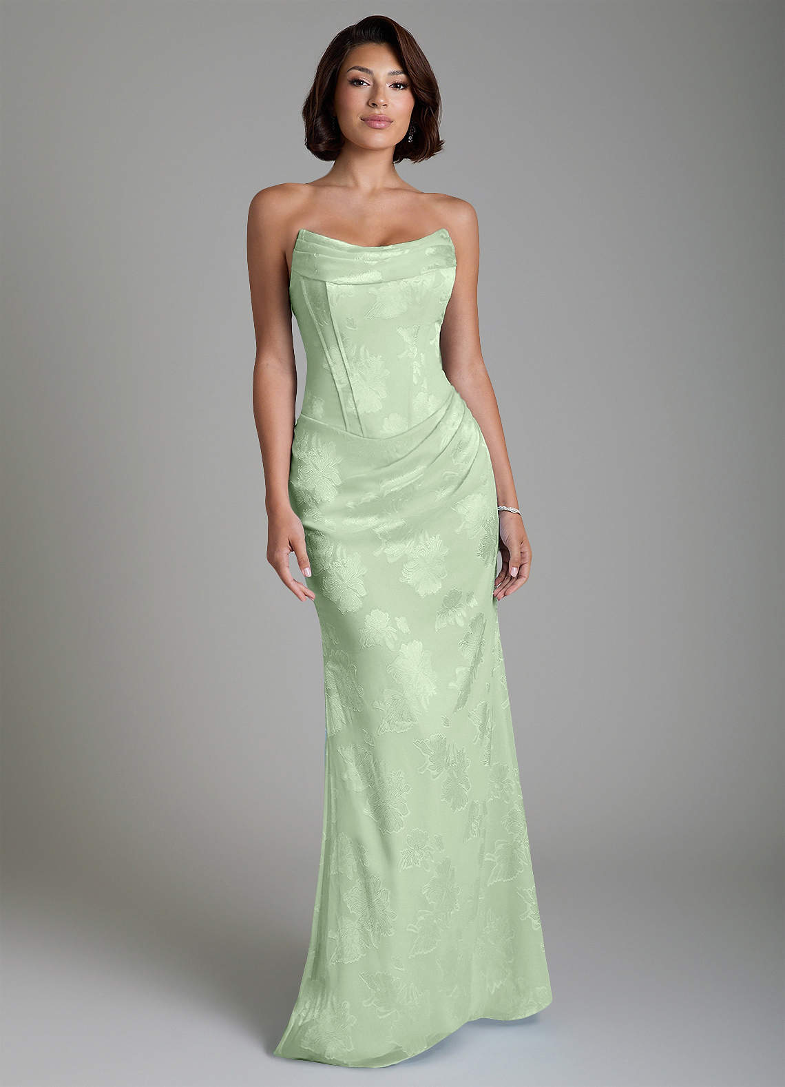 Ariah Mermaid Cowl-Neck Jacquard Bridesmaid Dress in Dusty Sage
