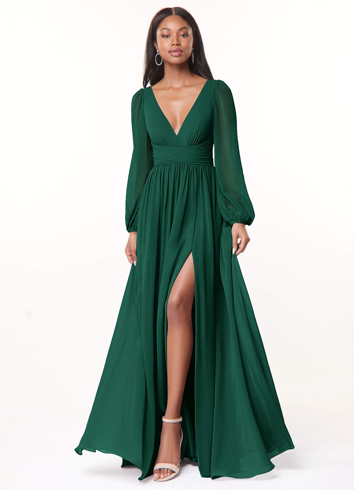 Norah A-Line V-Neck Chiffon Bridesmaid Dress in Emerald