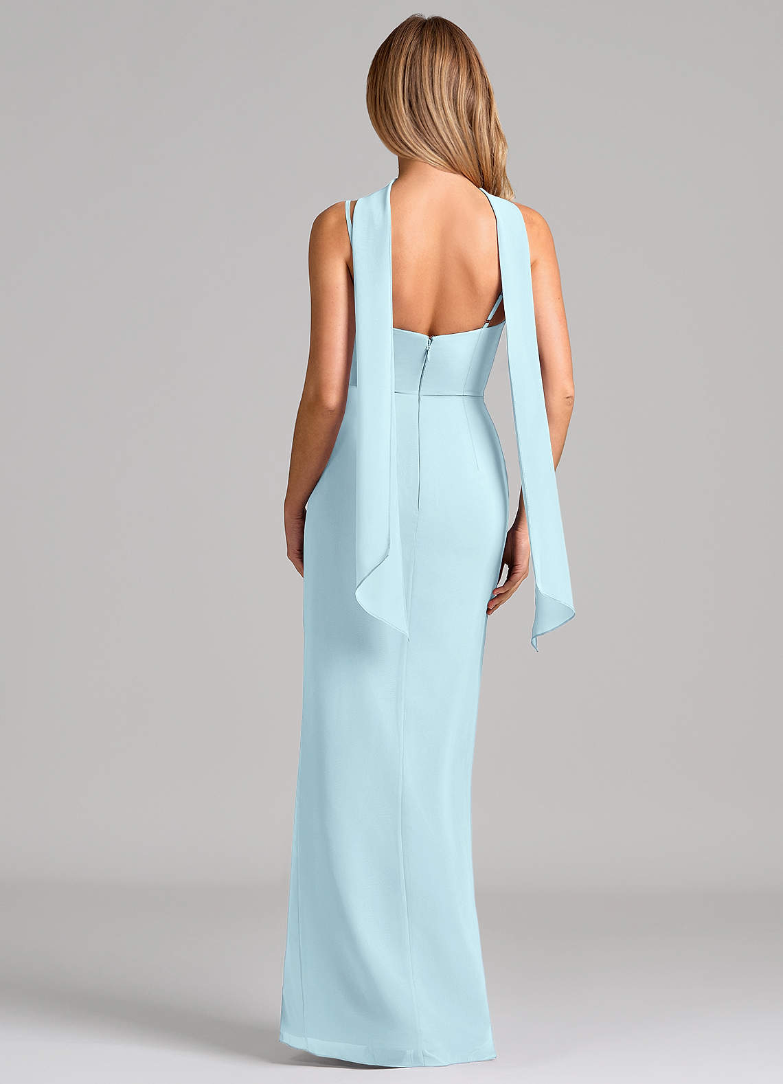 Calandra Sheath Scoop-Neck Chiffon Bridesmaid Dress in Cloud Blue