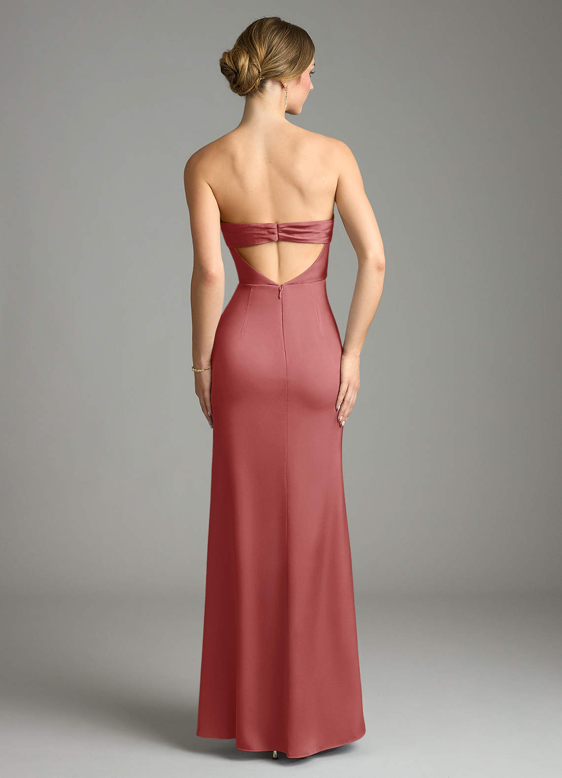 Leonis Mermaid Cowl-Neck Stretch Satin Bridesmaid Dress in Antique Rose