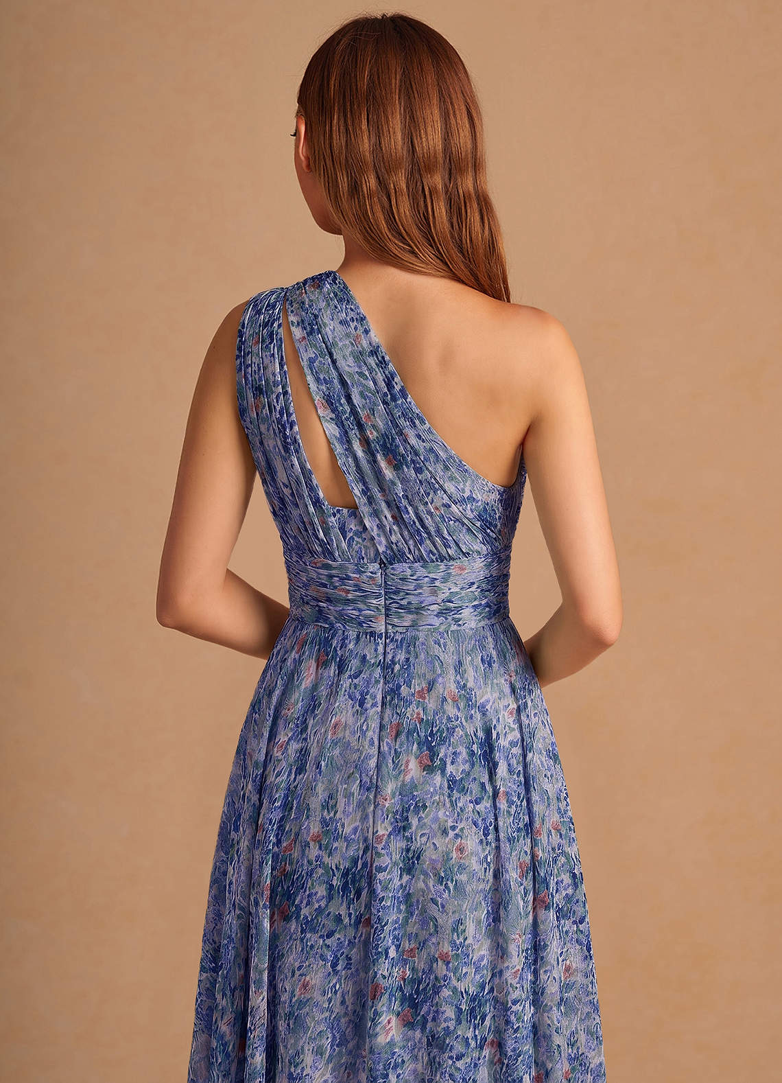 Noelle A-Line Twisted-Shoulder Chiffon Wedding Guest Dress in Lilac Floral