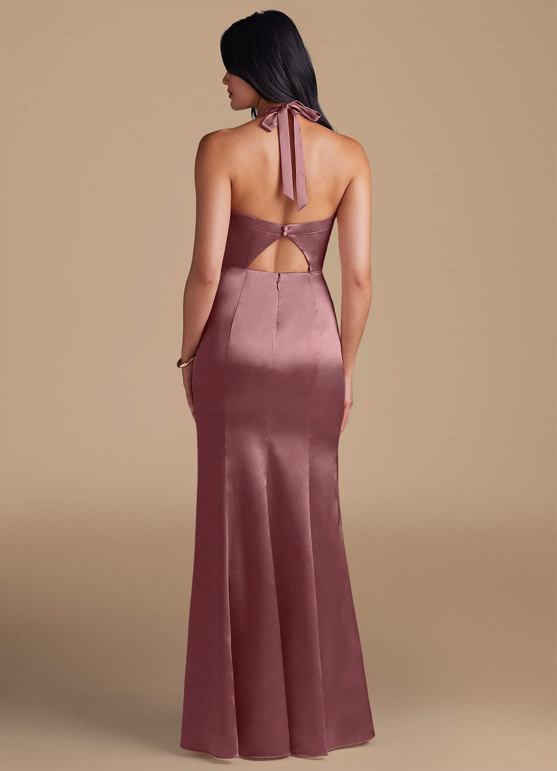Emeria Sheath Halter Metallic Satin Bridesmaid Dress in Vintage Mauve