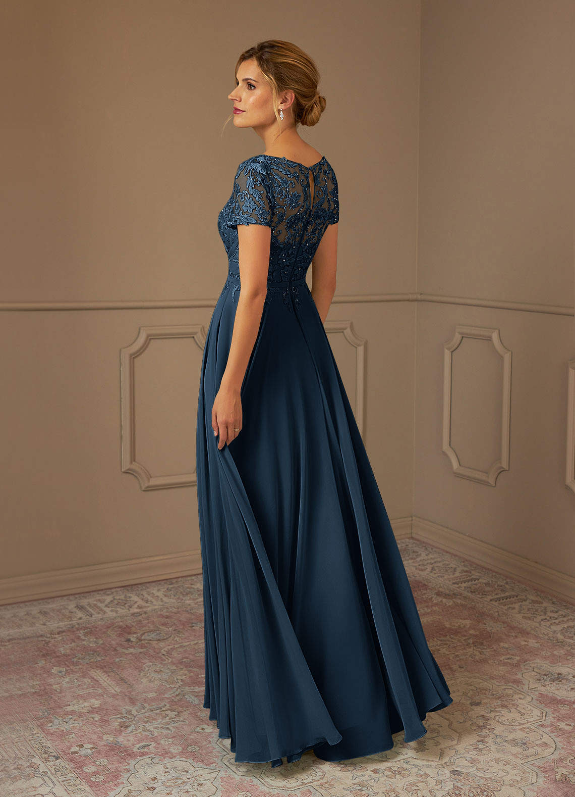 Adina A-Line Boat-Neck Chiffon Mother of the Bride Dress in Dark Navy