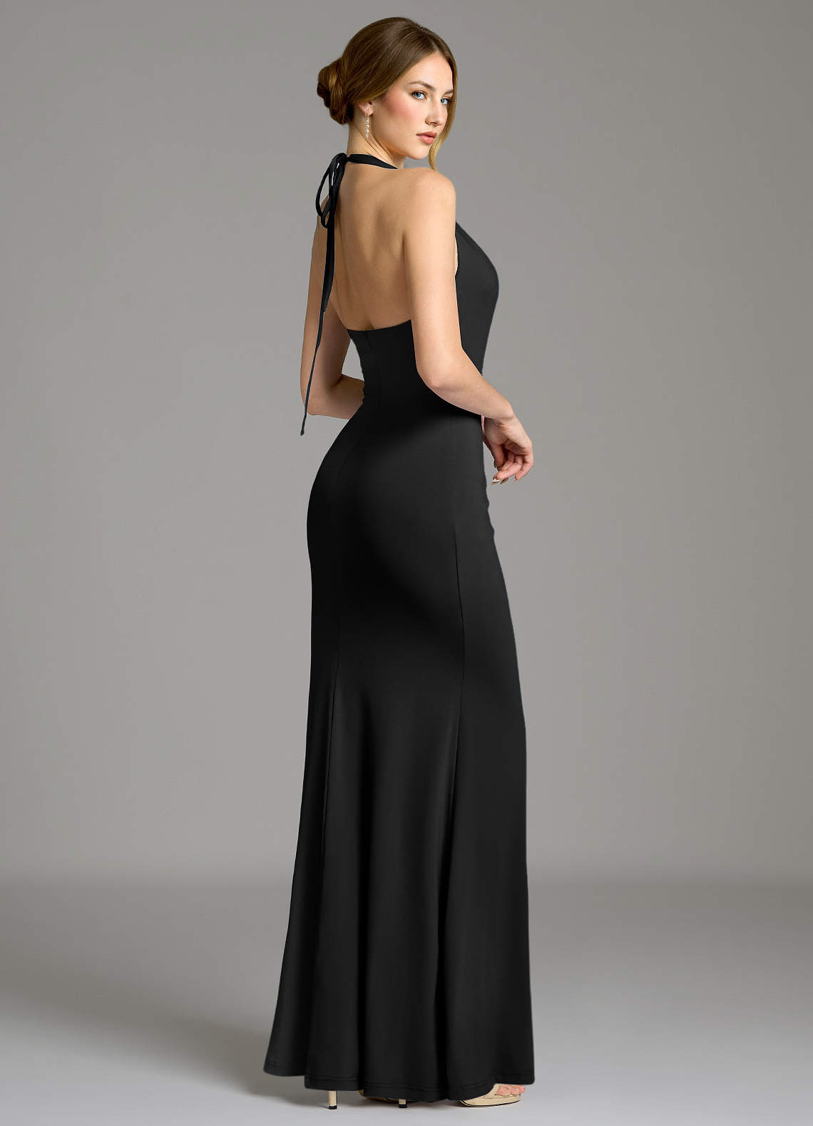 Gwyneth Mermaid Halter Tulle and Stretch Jersey Bridesmaid Dress in black