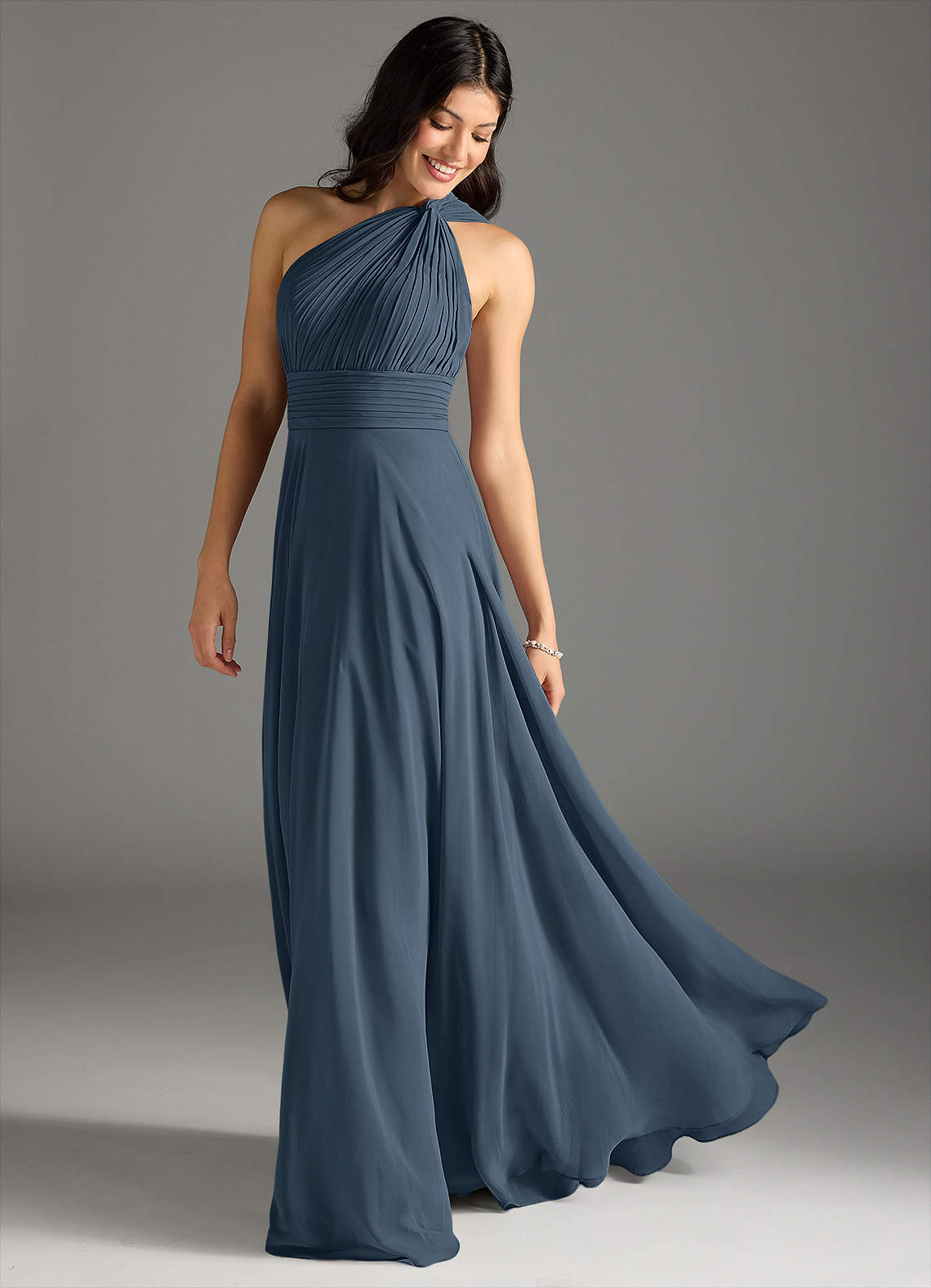Charlize A-Line One-Shoulder Chiffon Bridesmaid Dress in Neptune