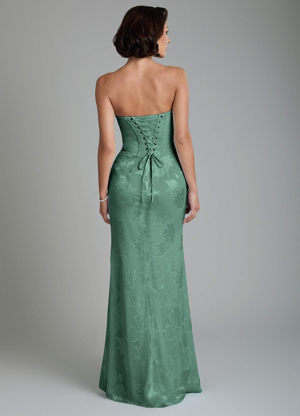 Ariah Mermaid Cowl-Neck Jacquard Bridesmaid Dress in Eucalyptus