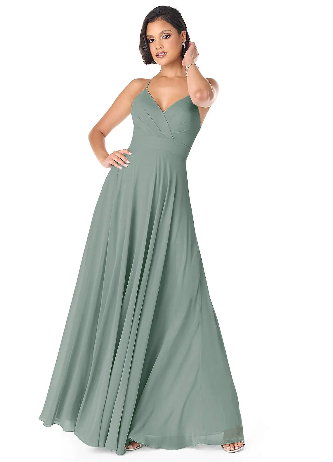 Avelina A-Line V-Neck Chiffon Bridesmaid Dress in Silver Sage