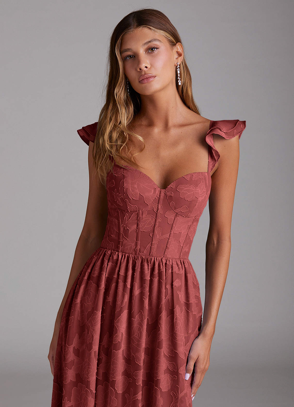 Denisse A-Line Sweetheart Floral Burnout Bridesmaid Dress in Terracotta