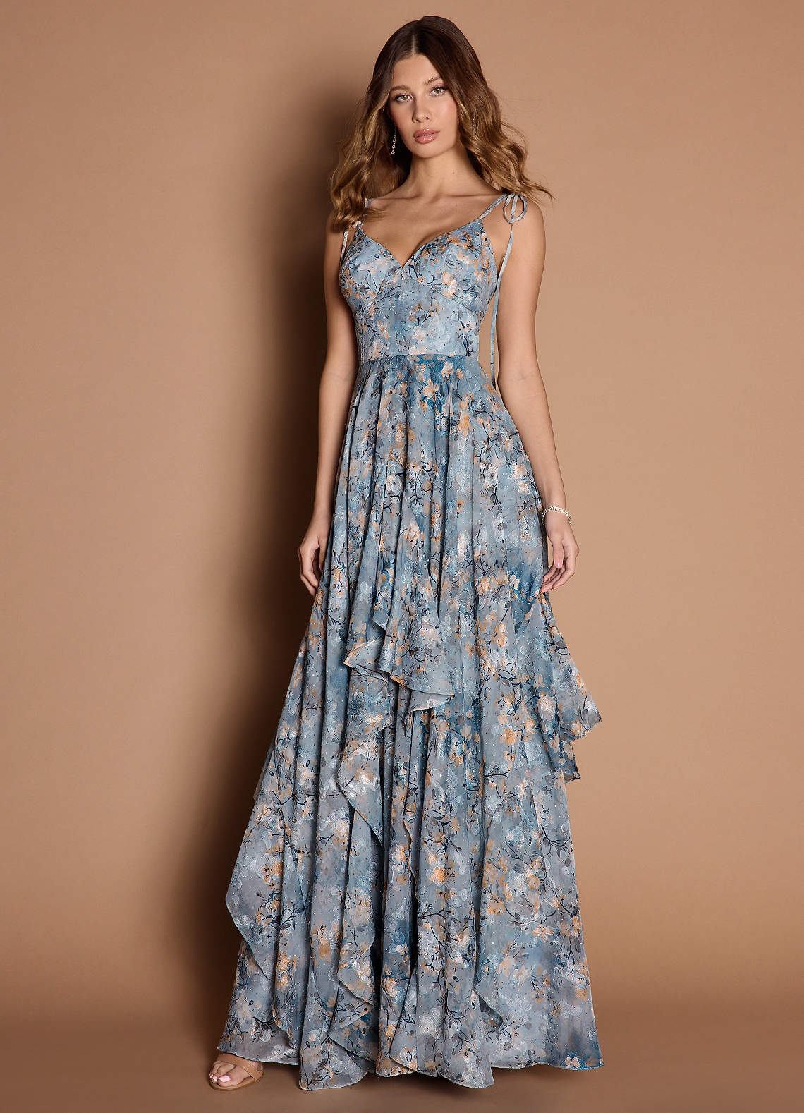 Harmony A-Line V-Neck Floral Fil Coupé Wedding Guest Dress in Powder Blue