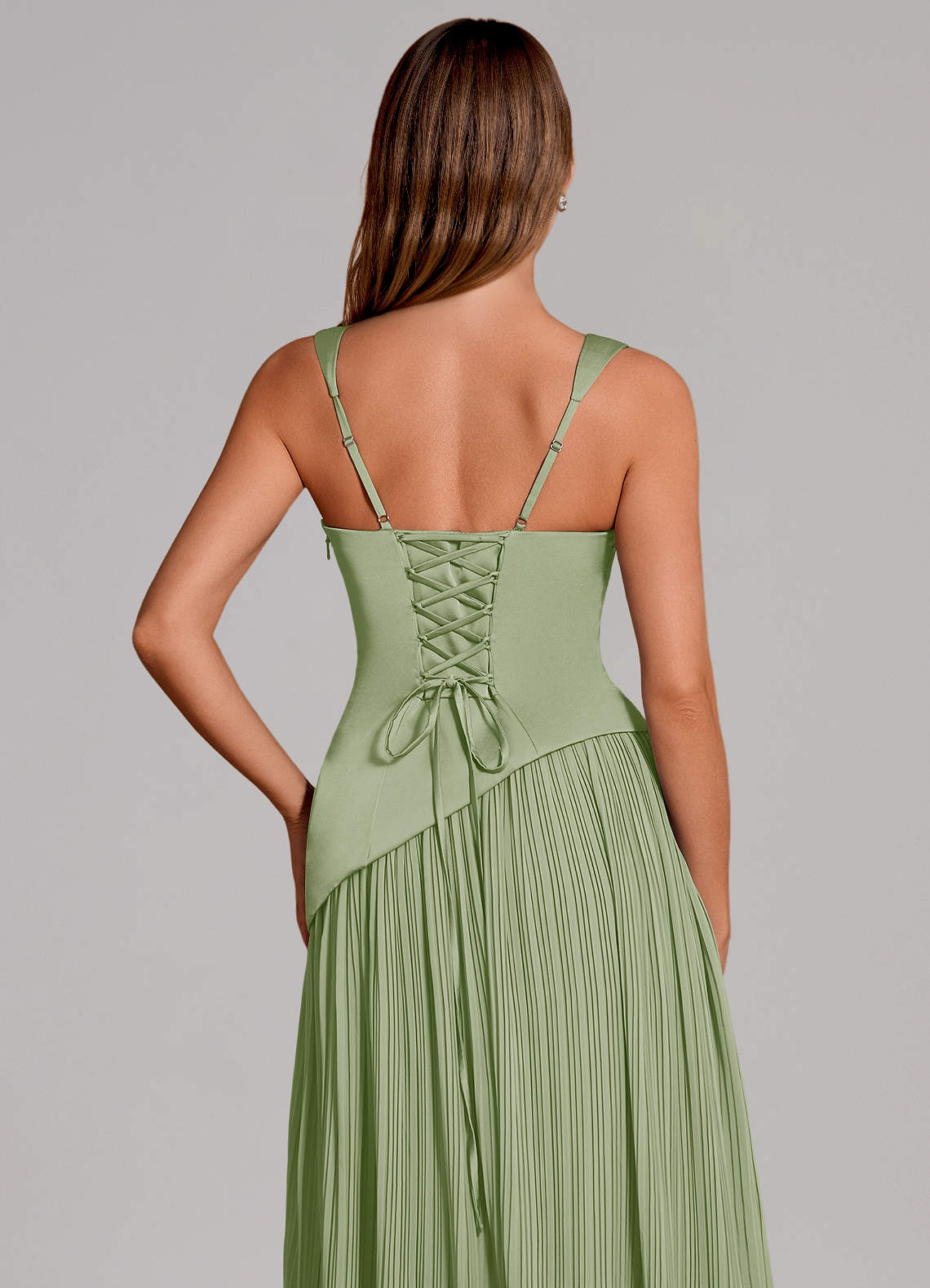 Stephanie A-Line Square-Neck Stretch Satin and Chiffon Bridesmaid Dress in Dusty Sage