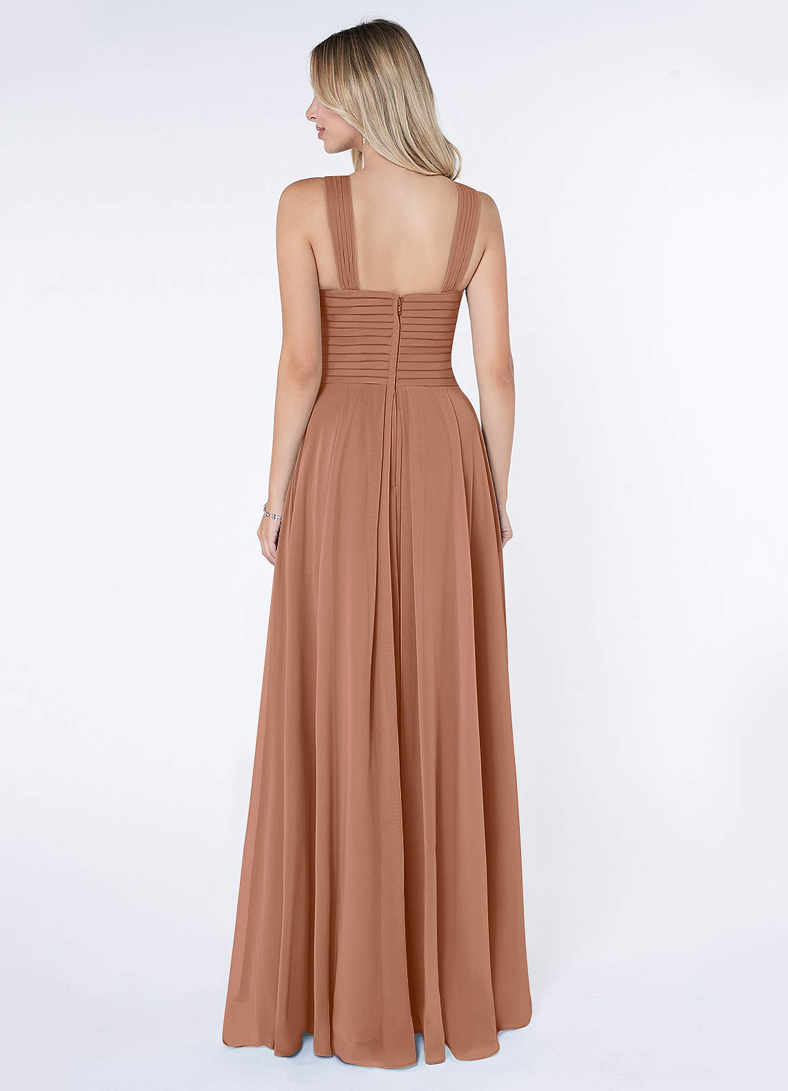 Kaleigh A-Line Halter Chiffon Bridesmaid Dress in Bronzer