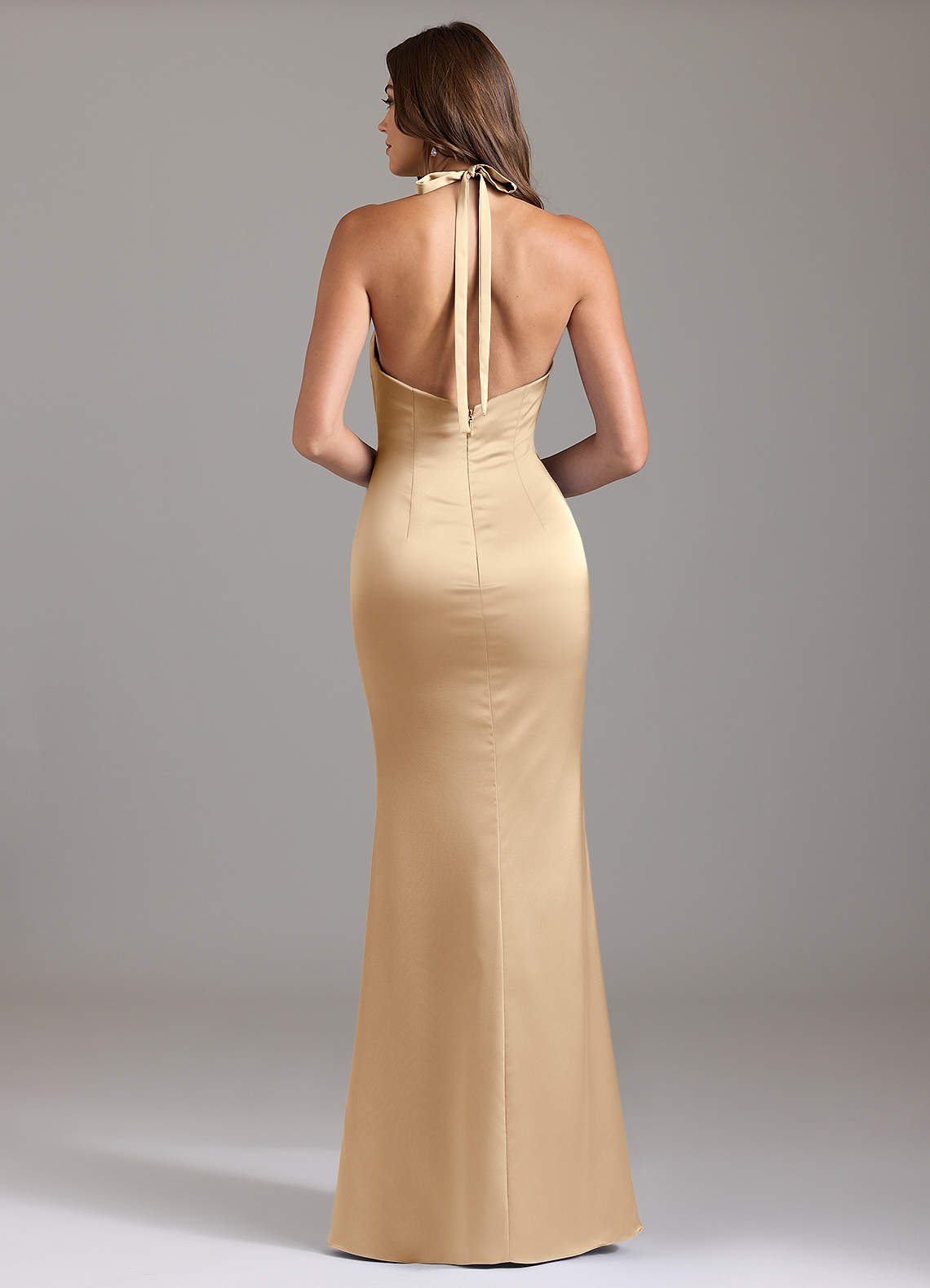 Valerie Mermaid V-Neck Stretch Satin Bridesmaid Dress in Champagne