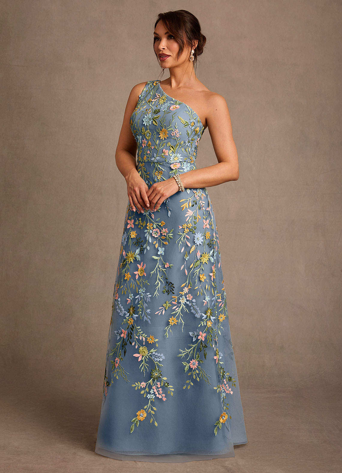 Bertie A-Line One-Shoulder Lace Mother of the Bride Dress in Twilight