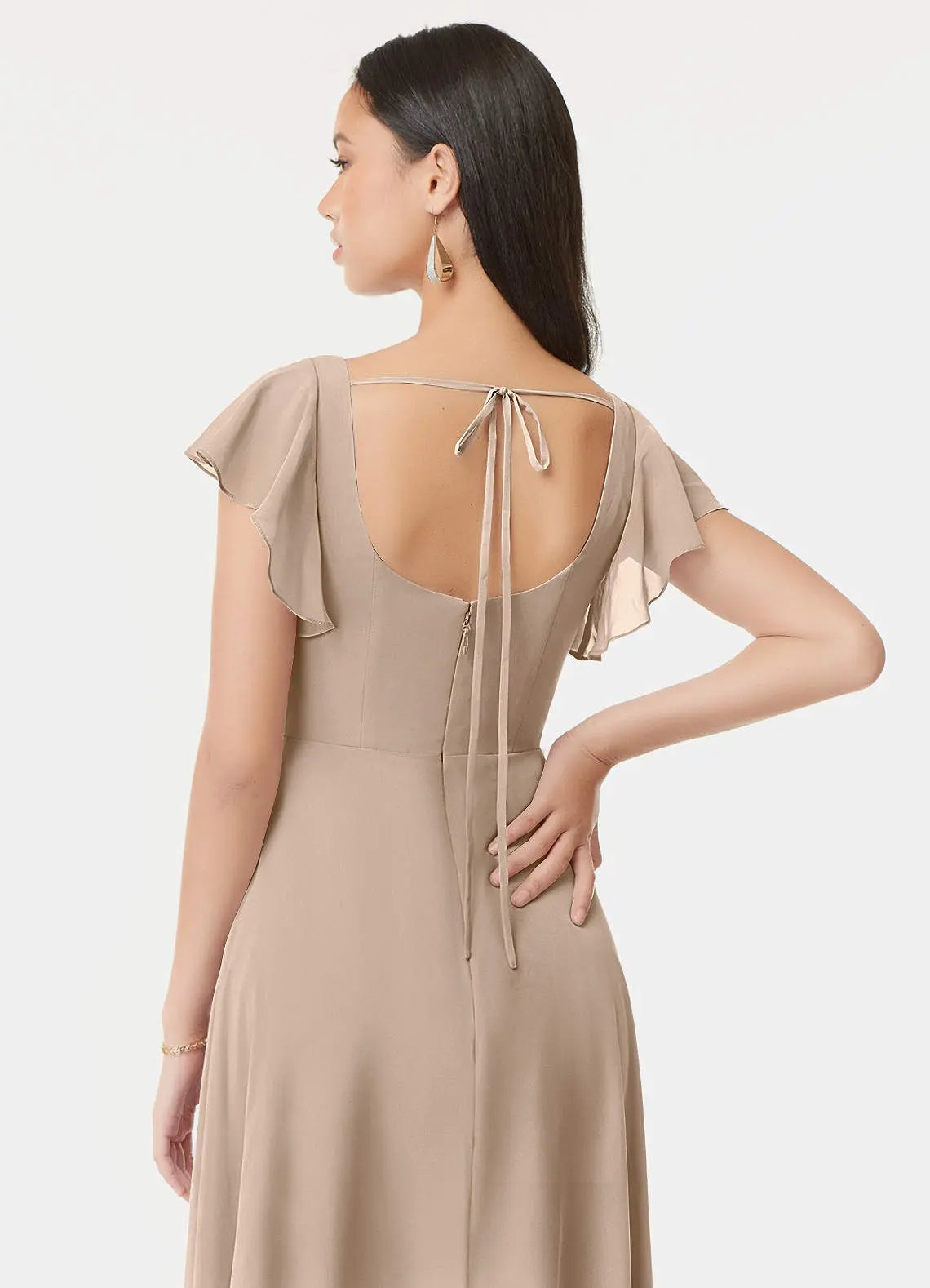 Bondi A-Line Square-Neck Chiffon Bridesmaid Dress in Taupe