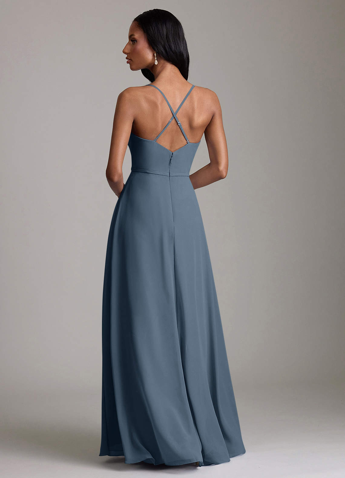 Naeem A-Line V-Neck Chiffon Bridesmaid Dress in Neptune