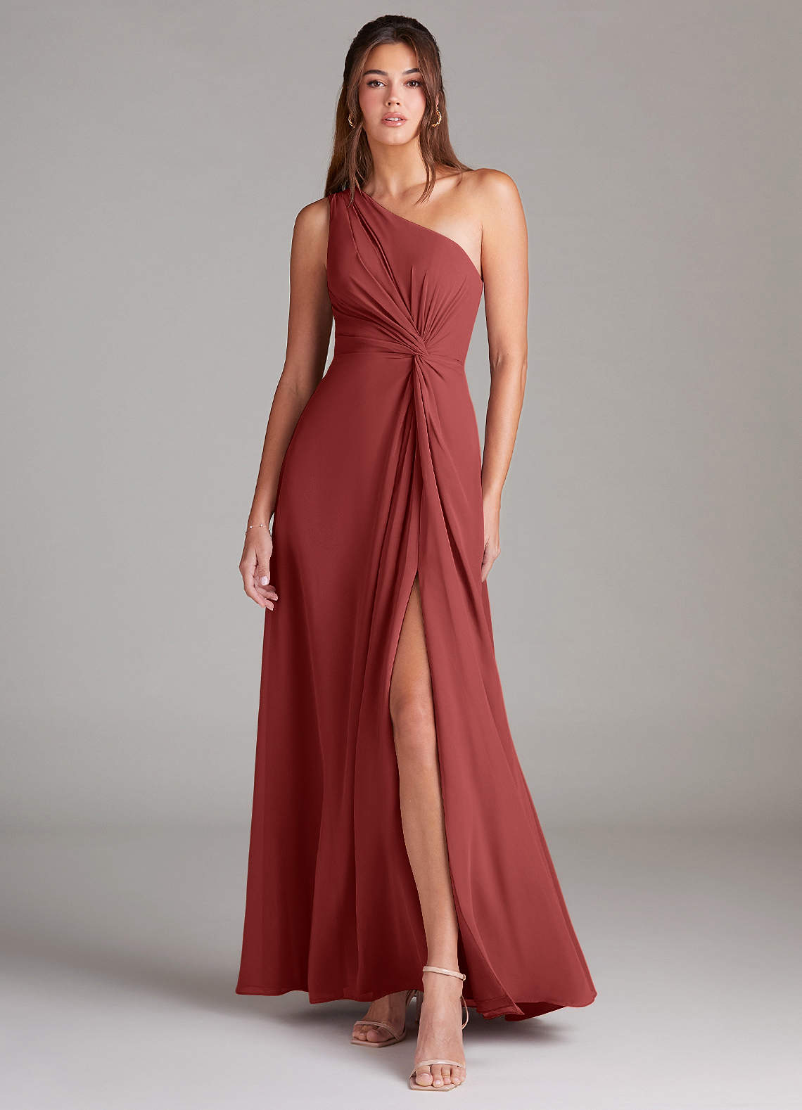 Brooke A-Line One-Shoulder Chiffon Bridesmaid Dress in Terracotta