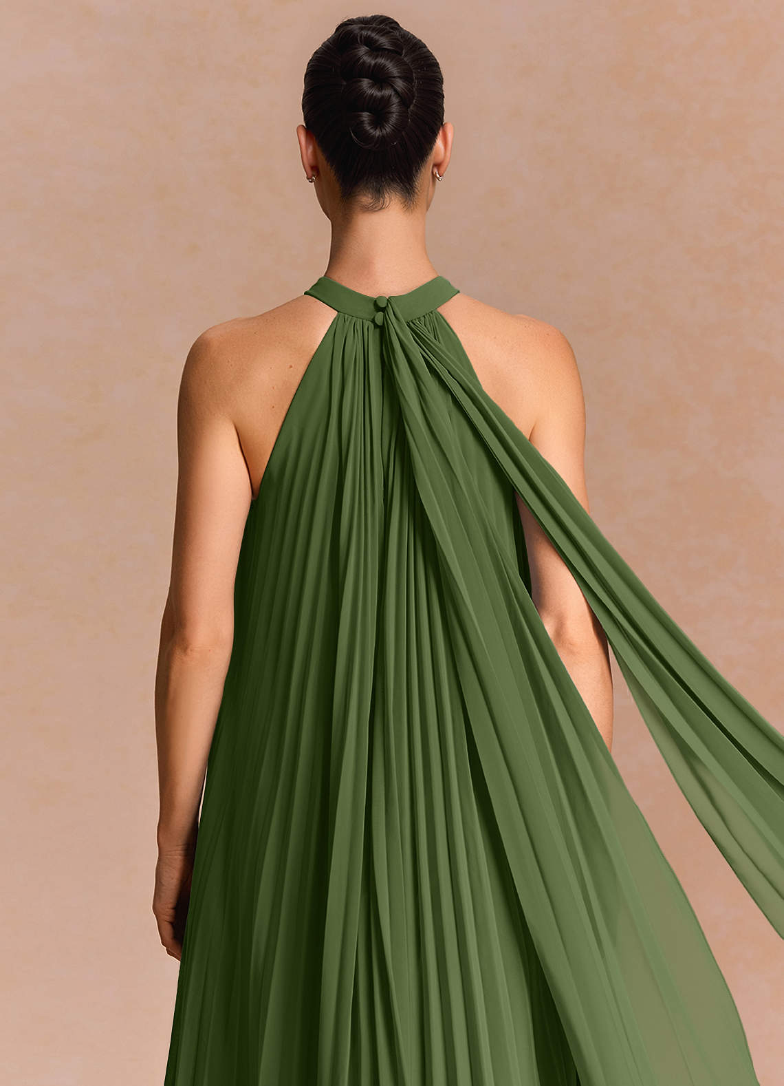 Lucette A-Line Halter Chiffon Evening Dress in Olive