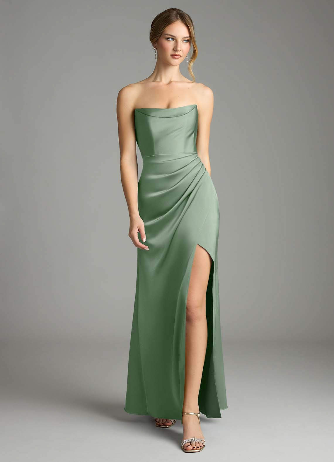 Leonis Mermaid Cowl-Neck Stretch Satin Bridesmaid Dress