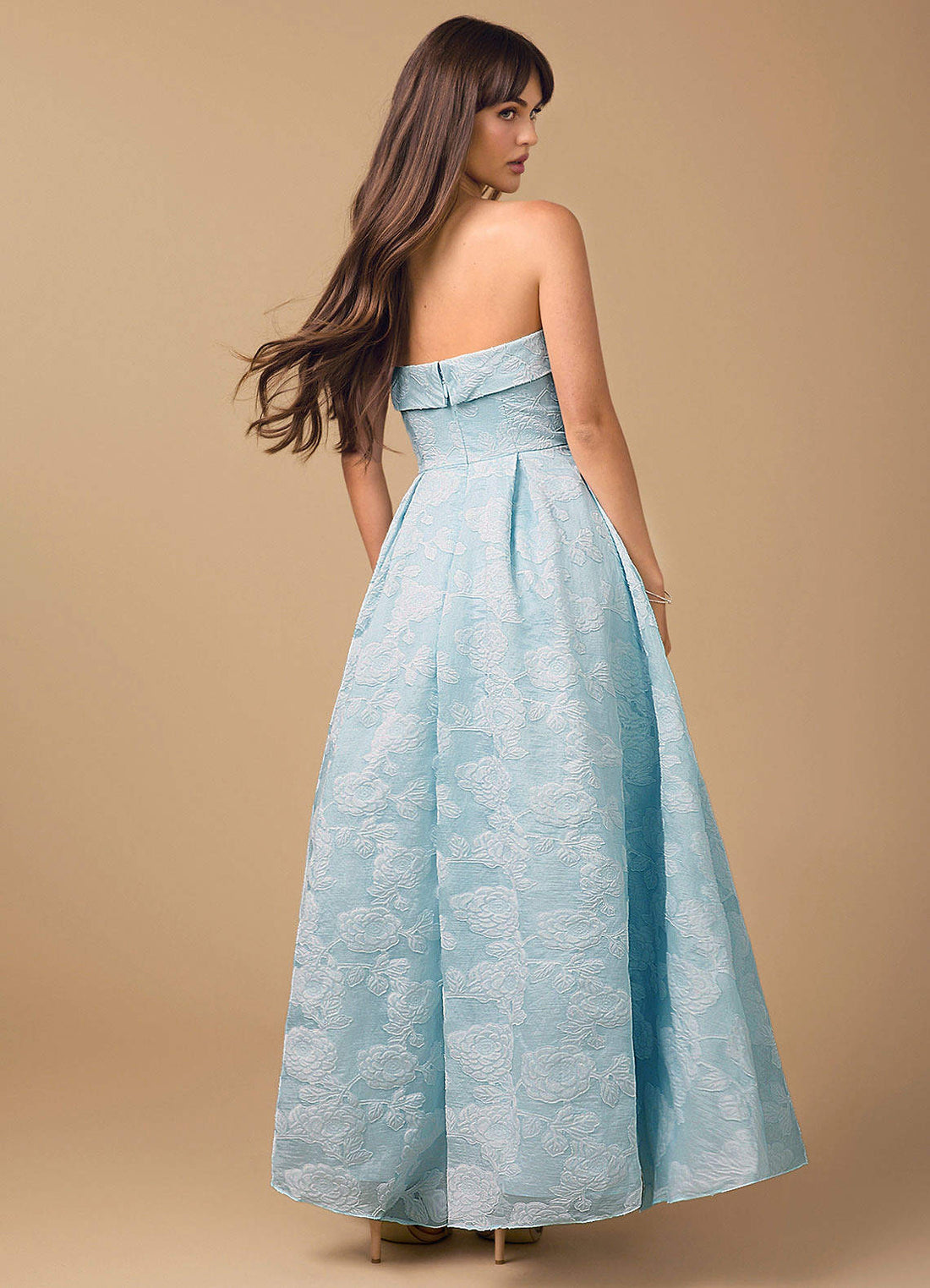 Clementine Ball Gown Bandeau Organza Jacquard Evening Dress in Pale Blue