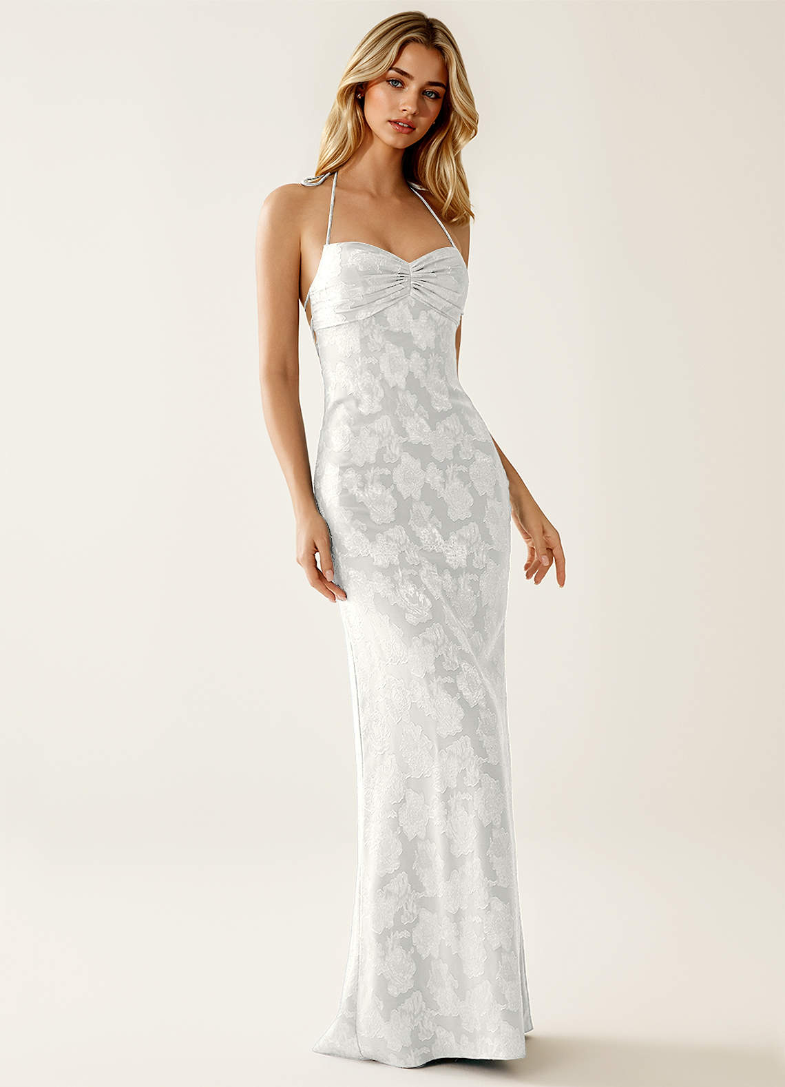 Angena Sheath Halter Floral Burnout Evening Dress in Lemon Sorbet