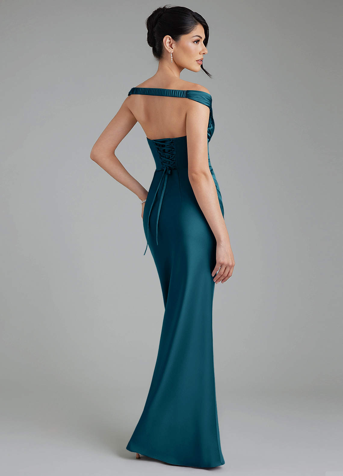 Stella Sheath V-Neck Stretch Satin Bridesmaid Dress in Ink Blue