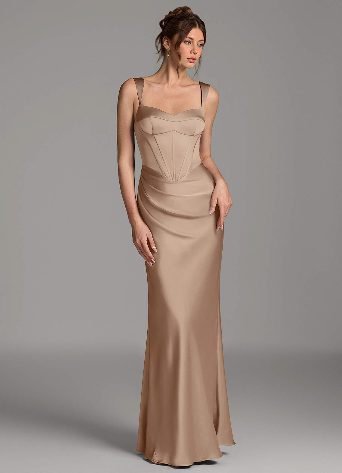 Mela Sheath Sweetheart Stretch Satin Bridesmaid Dress in Taupe