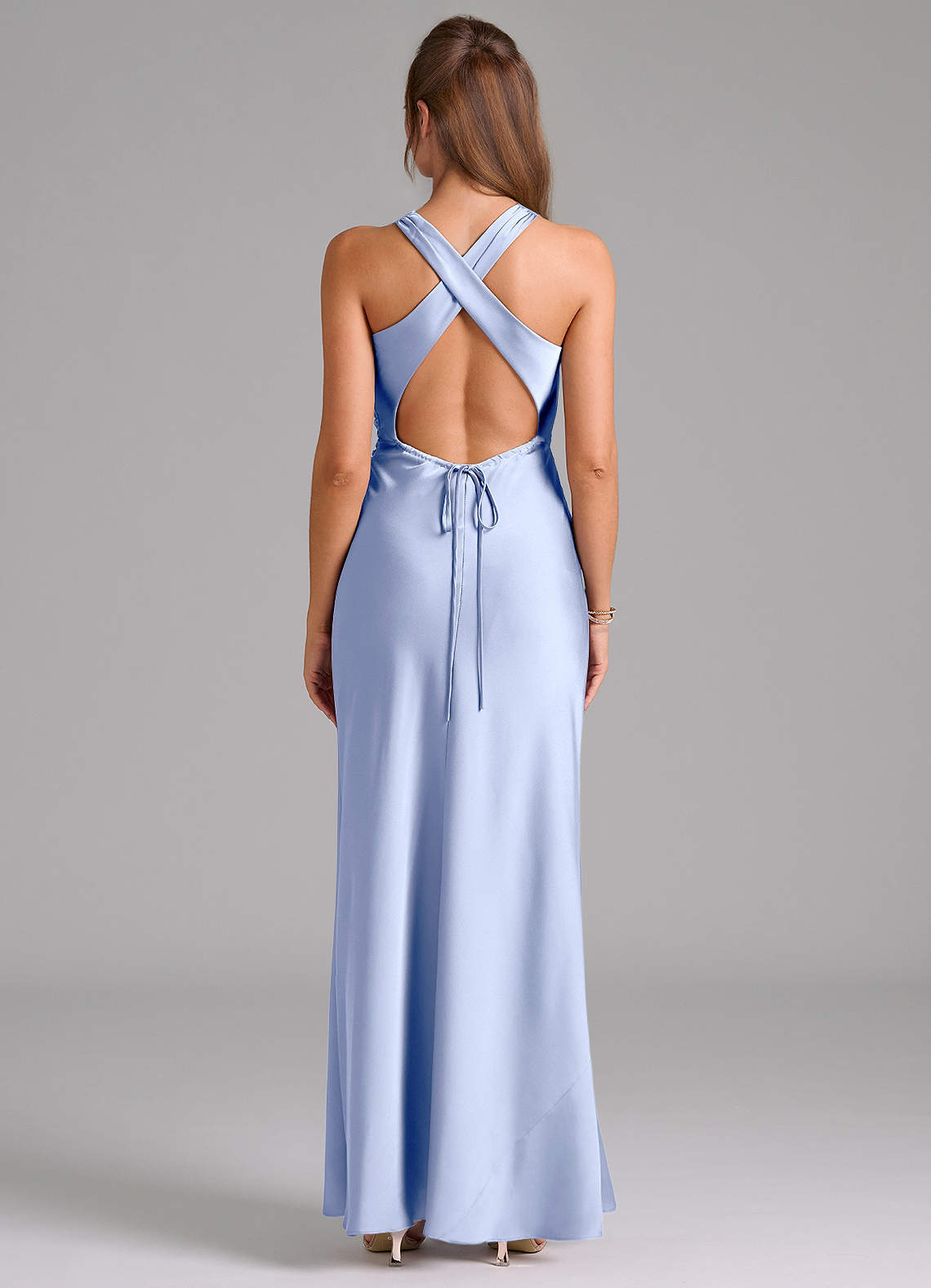 Evadne Sheath Scoop-Neck Stretch Satin Bridesmaid Dress in Ice