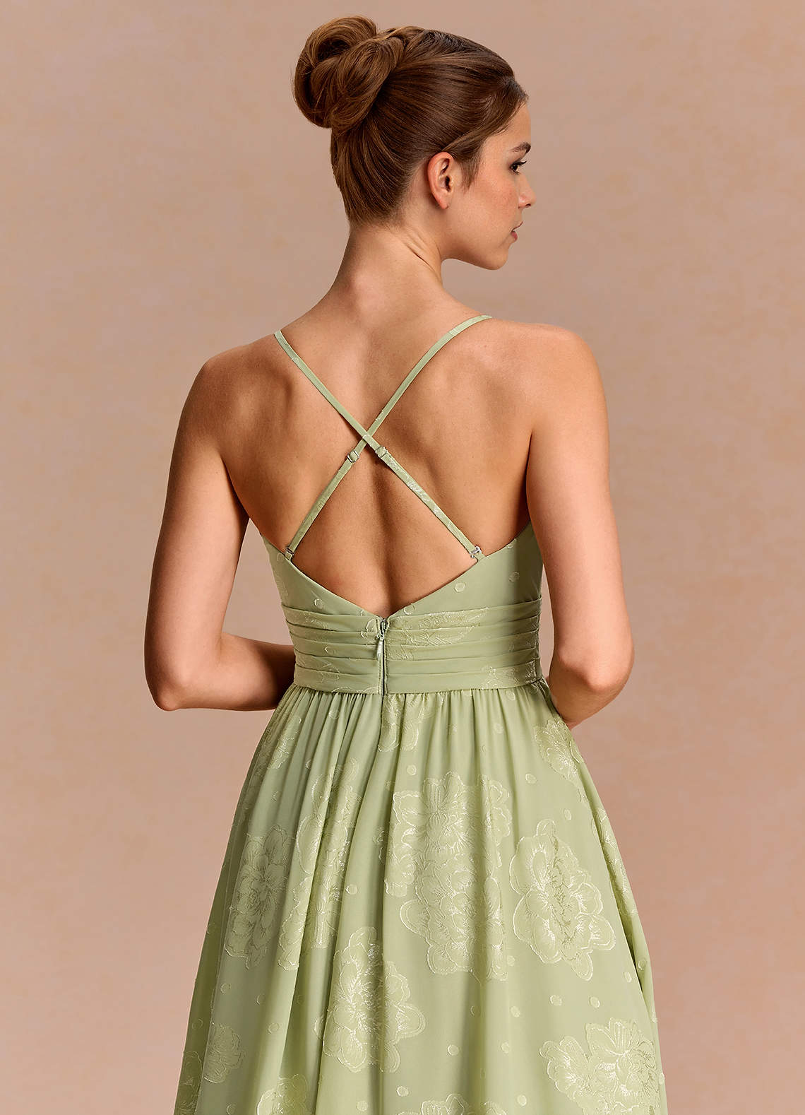 Anaëlle A-Line V-Neck Chiffon Burnout Evening Dress in Celadon