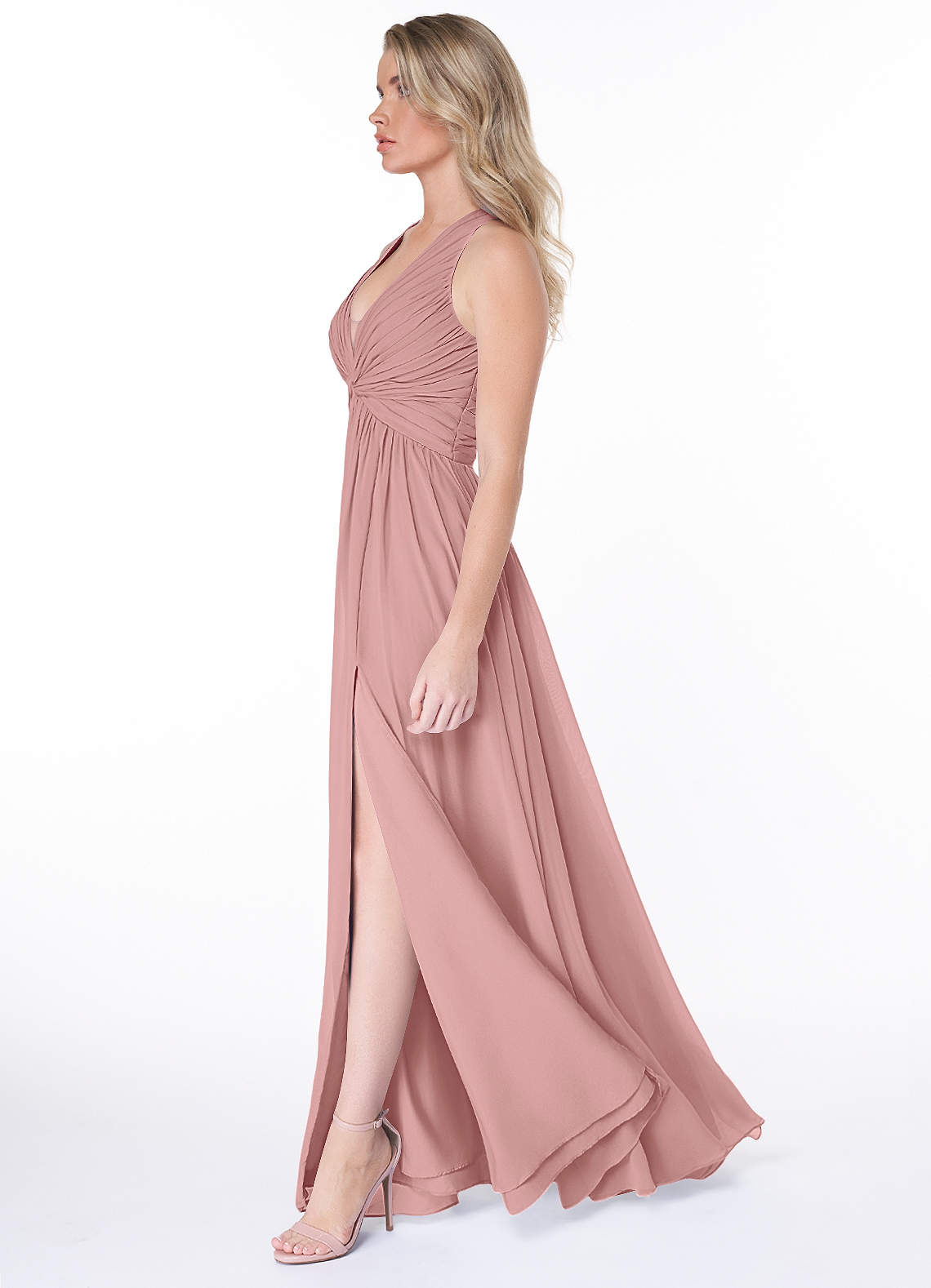 Jaclyn A-Line Halter Chiffon Bridesmaid Dress in dusty rose