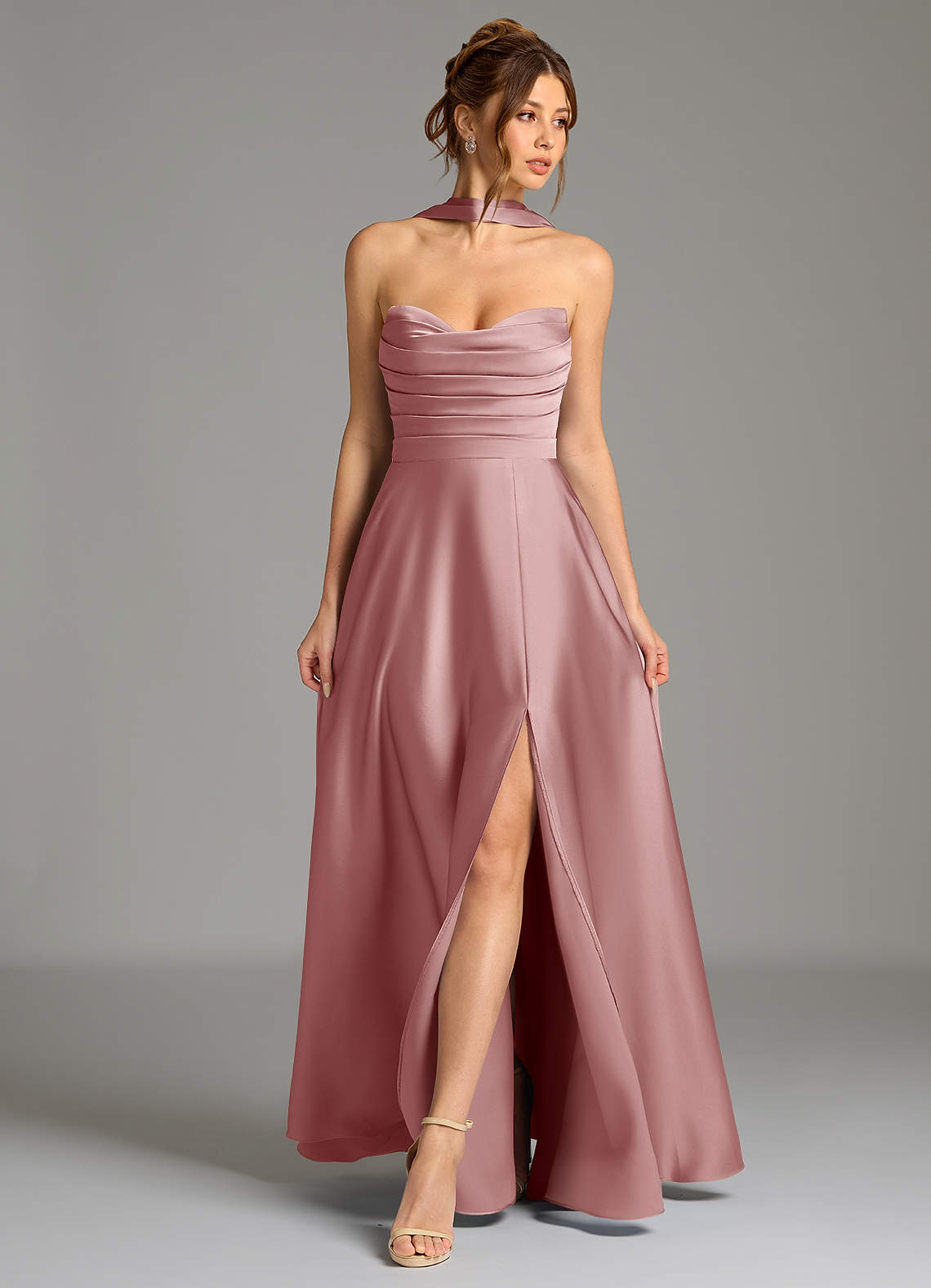 Ayla A-Line Sweetheart Stretch Satin Bridesmaid Dress in dusty rose