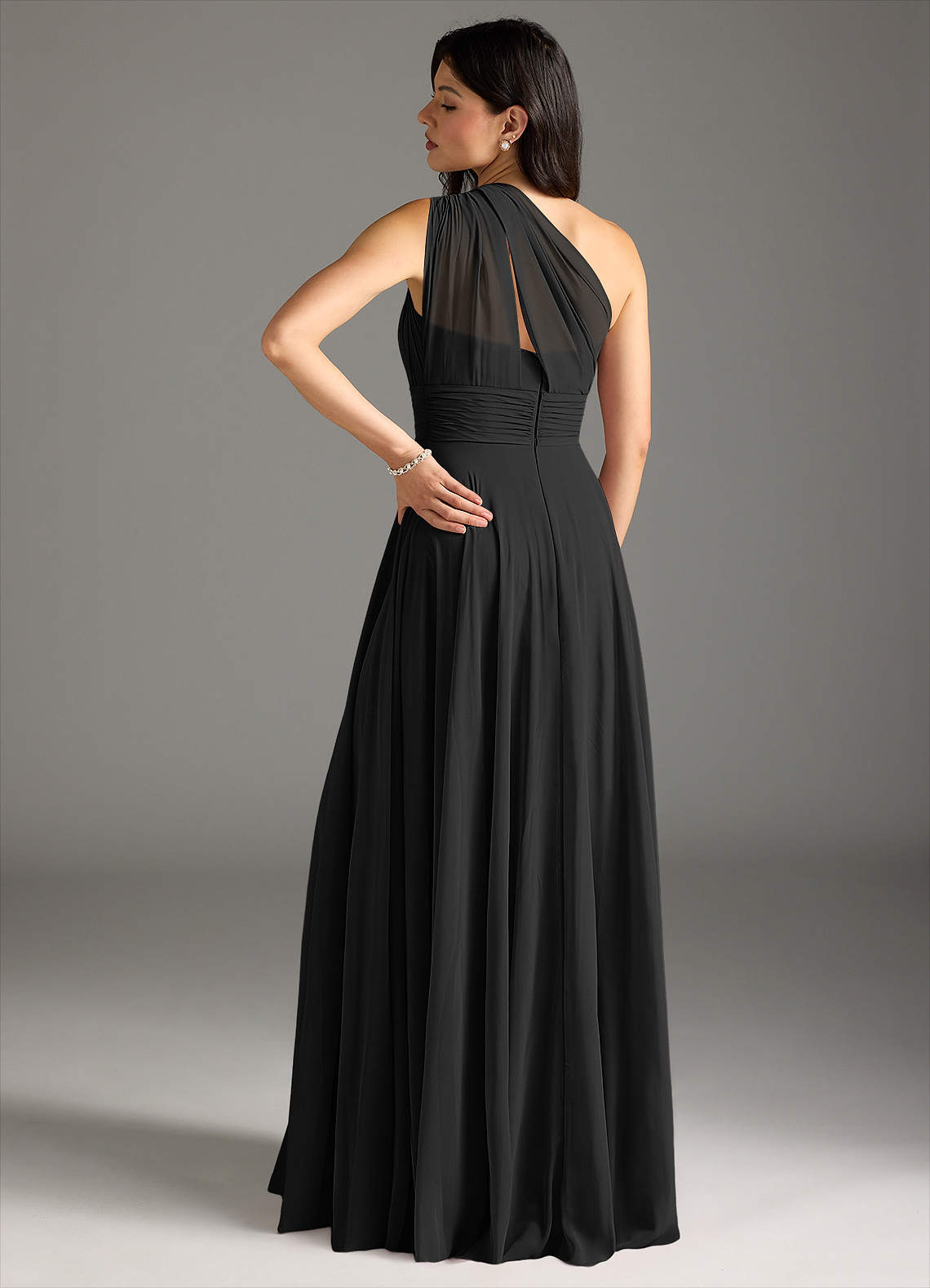 Charlize A-Line One-Shoulder Chiffon Bridesmaid Dress in black