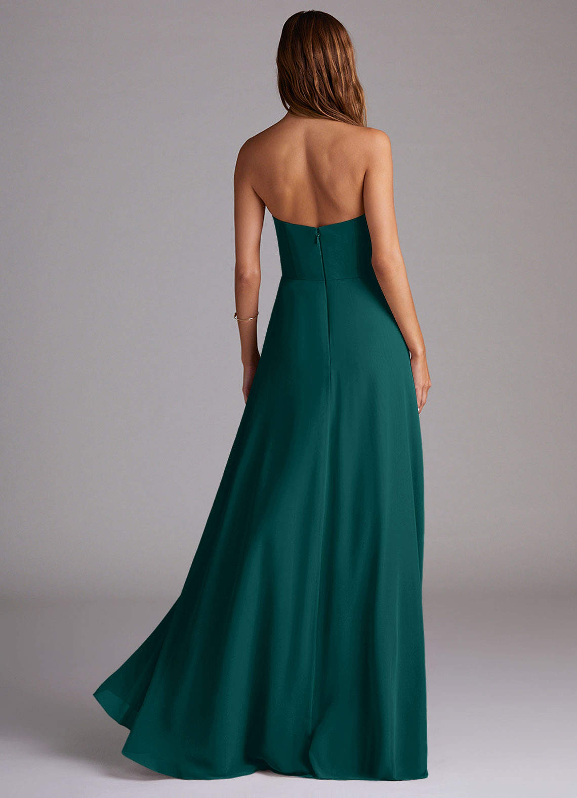 Wren A-Line Straight-Neck Chiffon Bridesmaid Dress in Peacock