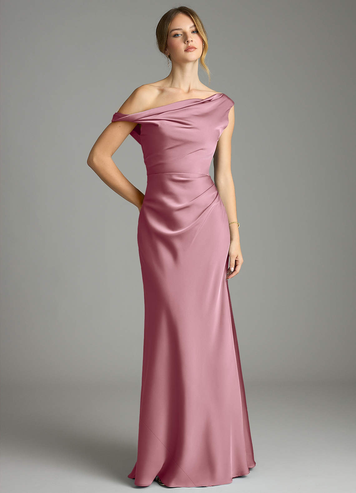 Emerson Mermaid One-Shoulder Stretch Satin Bridesmaid Dress in Vintage Mauve