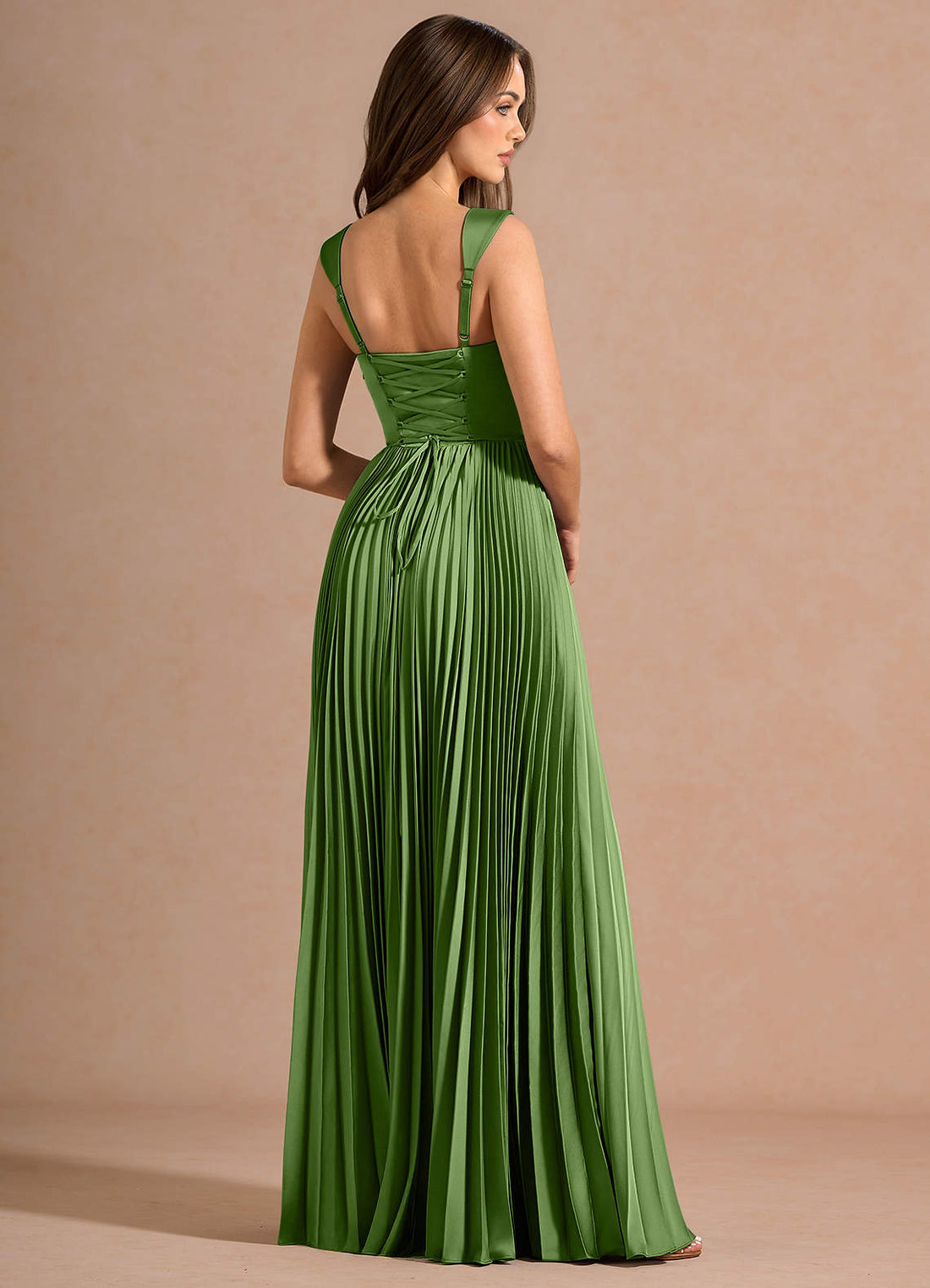 Avenelle A-Line Sweetheart Stretch Satin Wedding Guest Dress in Herb Green