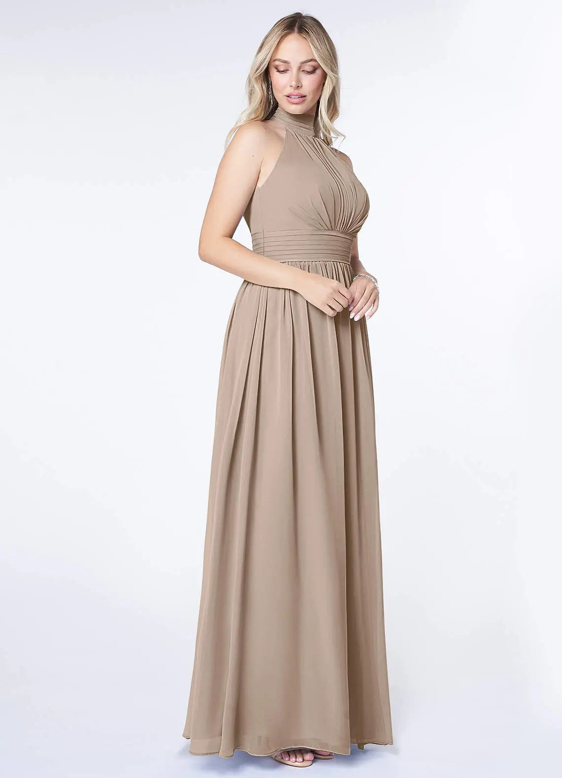 Iman A-Line Halter Chiffon Bridesmaid Dress in Taupe