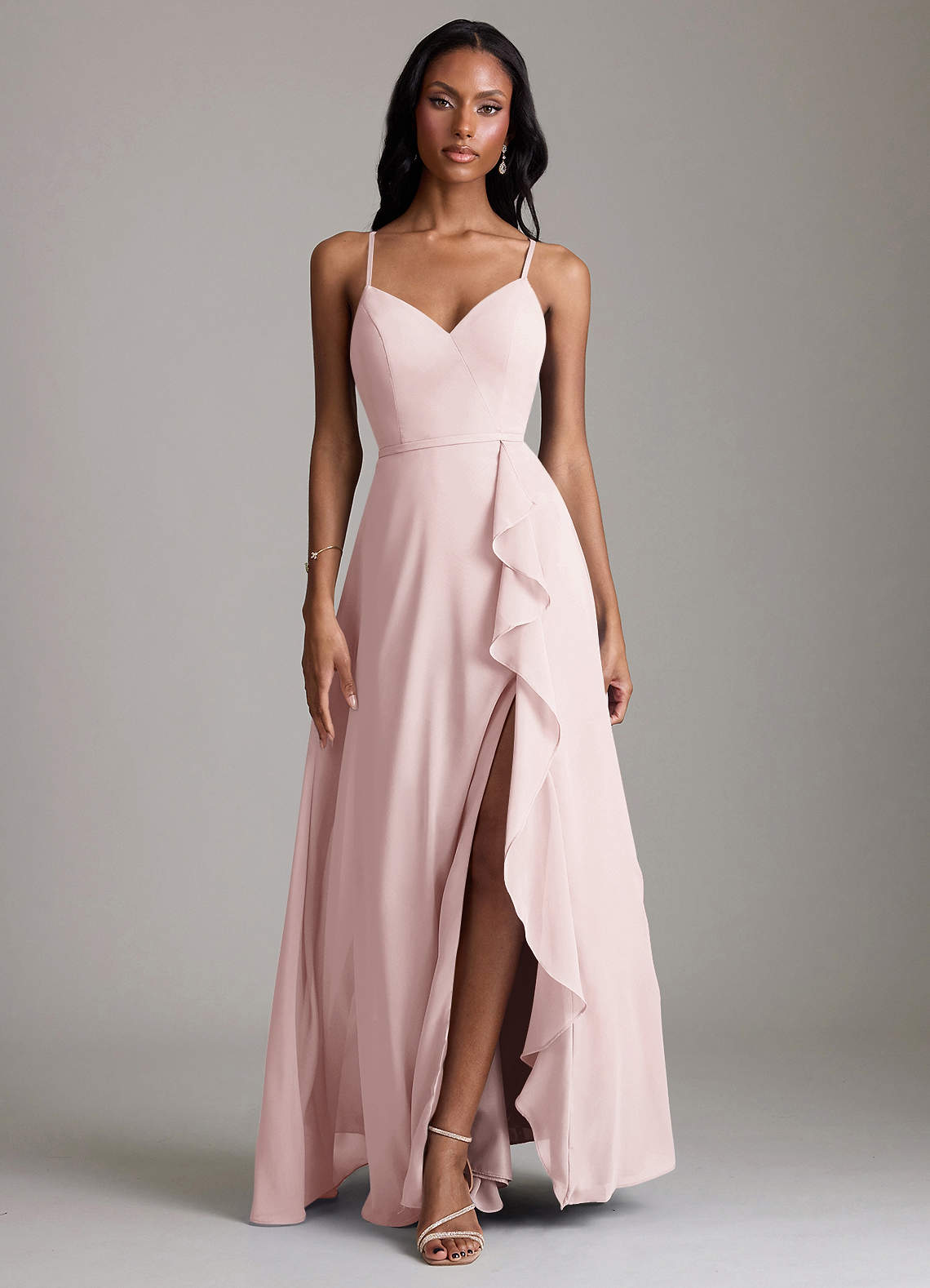 Naeem A-Line V-Neck Chiffon Bridesmaid Dress in Blushing Pink