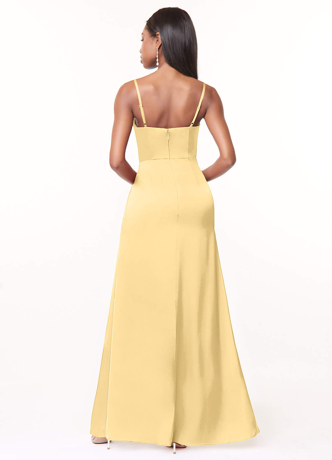 Maci A-Line V-Neck Stretch Satin Bridesmaid Dress in Butter