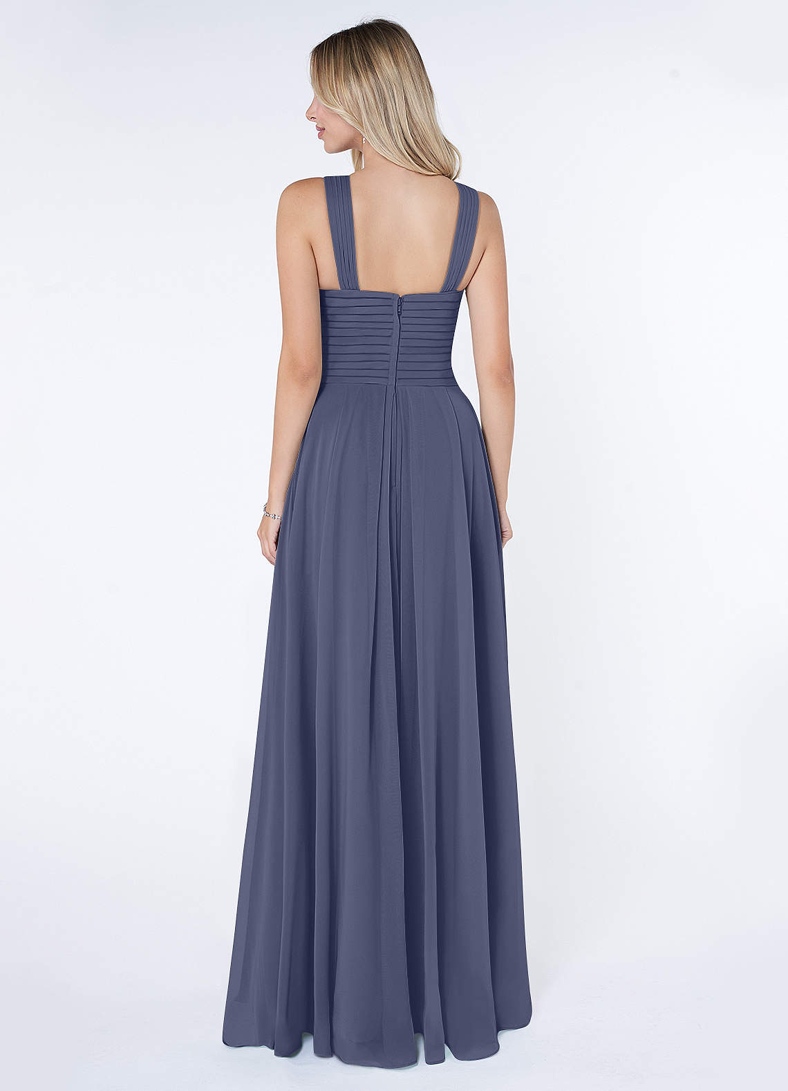 Kaleigh A-Line Halter Chiffon Bridesmaid Dress in Stormy