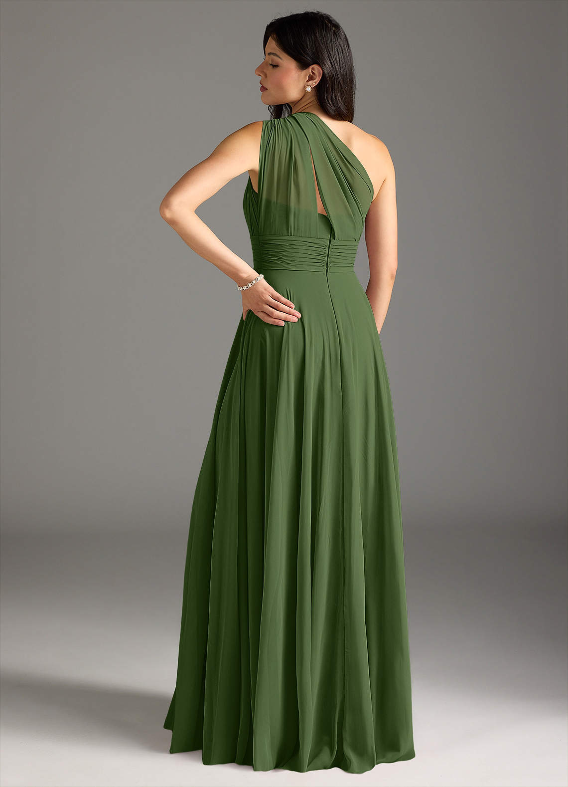 Charlize A-Line One-Shoulder Chiffon Bridesmaid Dress in Olive