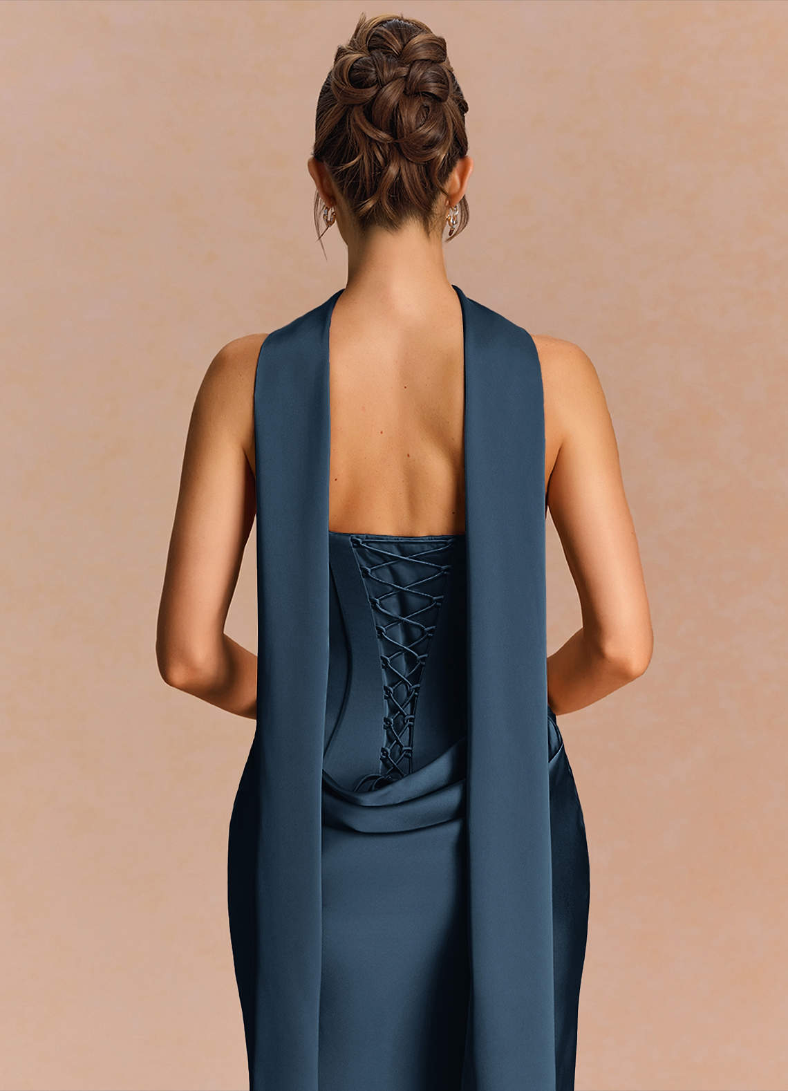 Euphemia Mermaid Strapless Stretch Satin Evening Dress in Navy