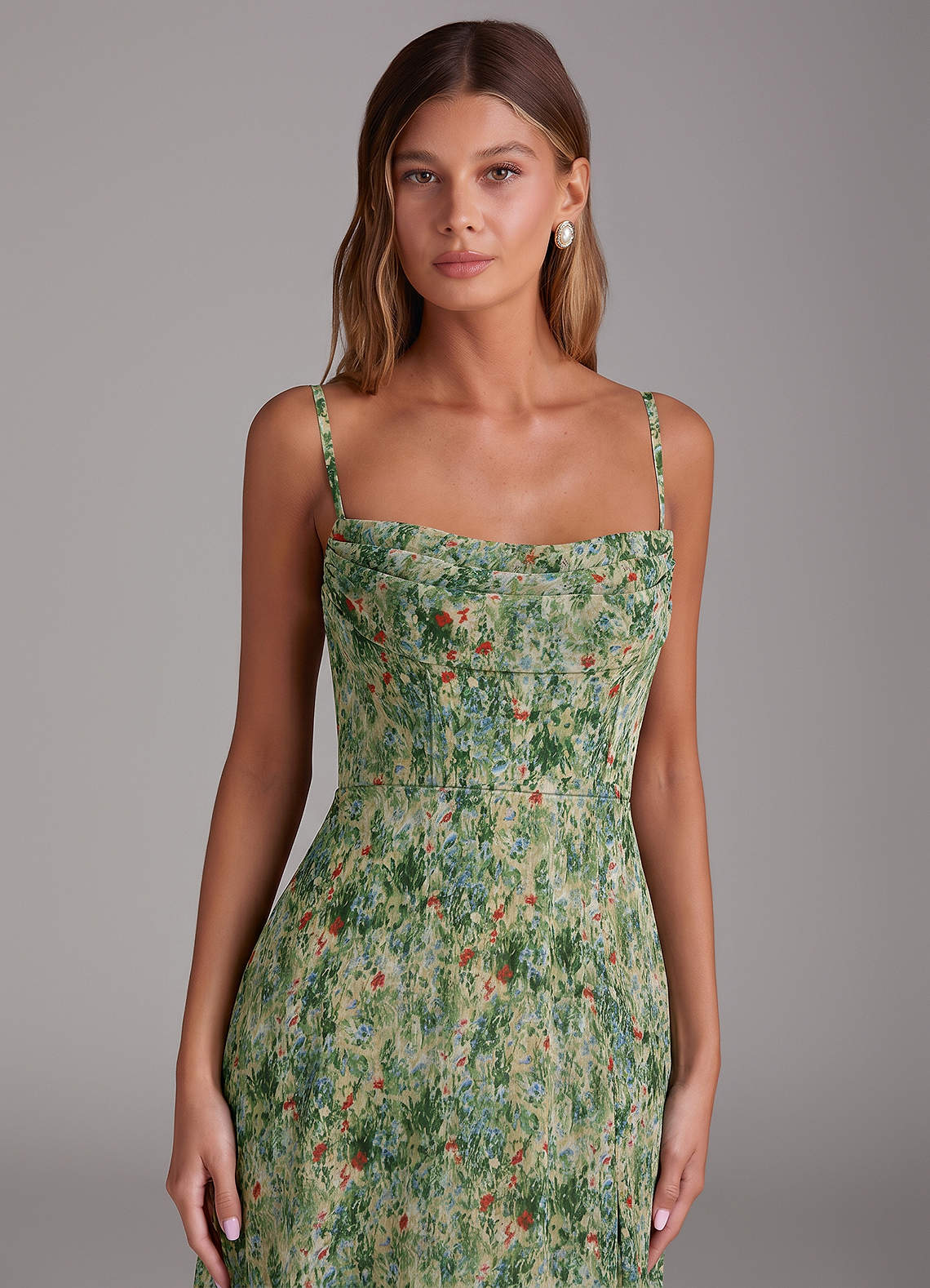 Saige A-Line Off-the-Shoulder Chiffon Bridesmaid Dress in Meadow Bloom