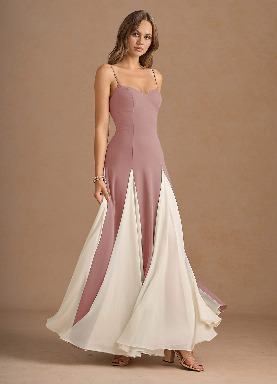 Jessenia A-Line Color-Block Crepe Chiffon Wedding Guest Dress in Sky Blue