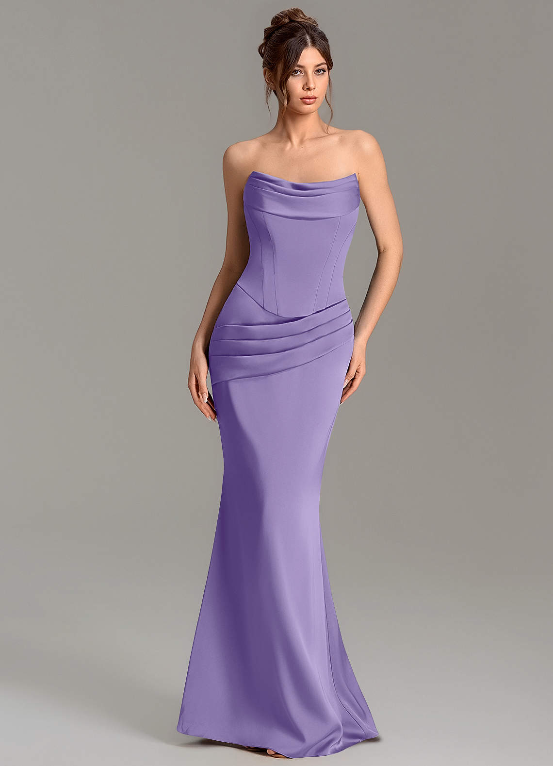 Adrienne Mermaid Cowl-Neck Stretch Satin Bridesmaid Dress in Tahiti