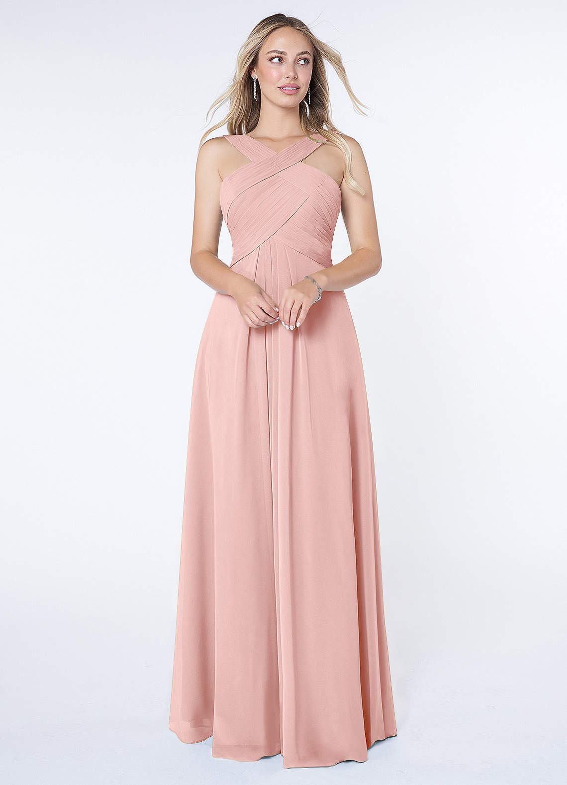 Kaleigh A-Line Halter Chiffon Bridesmaid Dress in Powder Pink