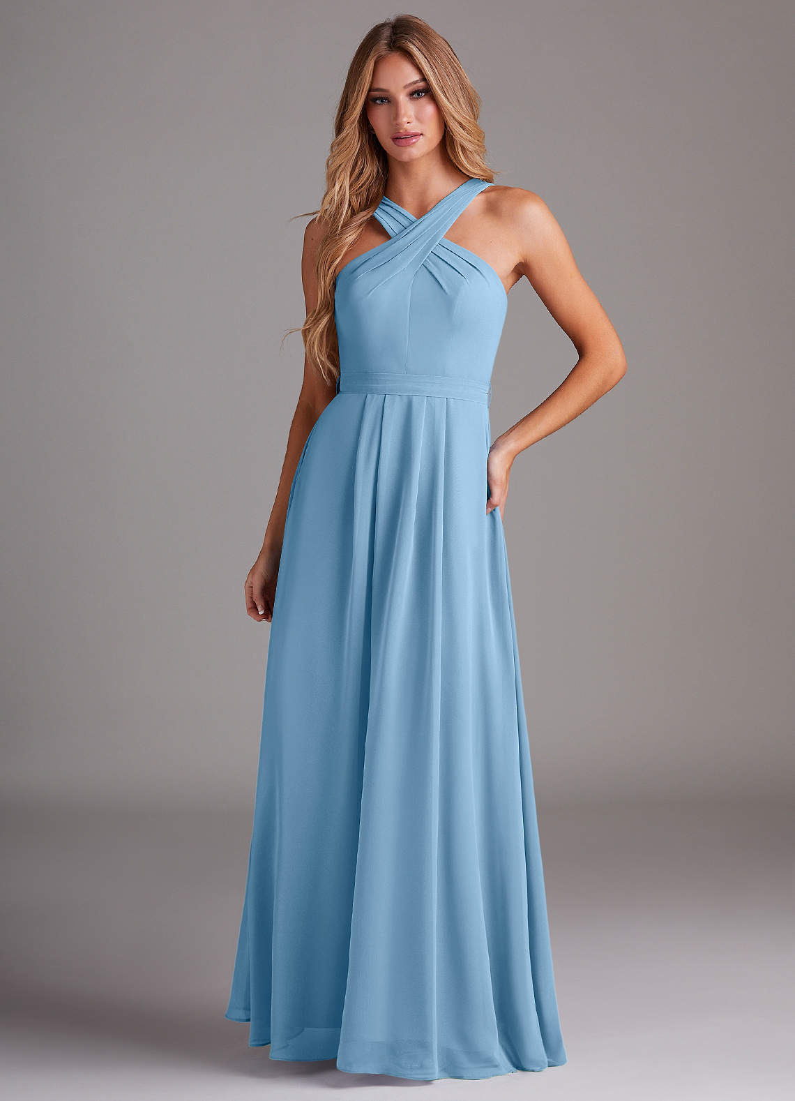 Dixie A-Line Halter Chiffon Bridesmaid Dress in Steel Blue