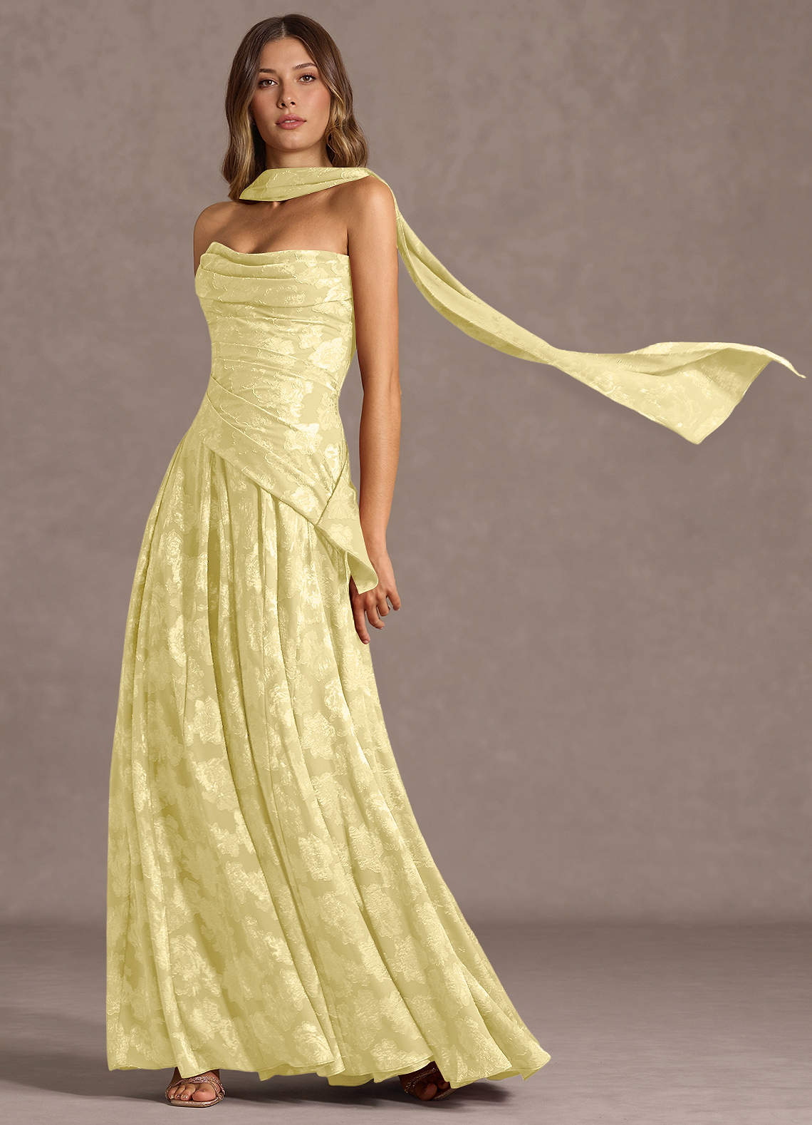 Gabriela A-Line Corset Fil Coupé Wedding Guest Dress in Lemon Sorbet