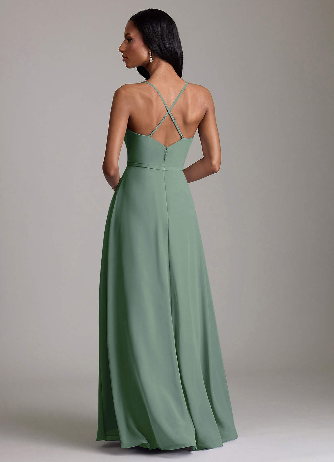 Naeem A-Line V-Neck Chiffon Bridesmaid Dress in Eucalyptus